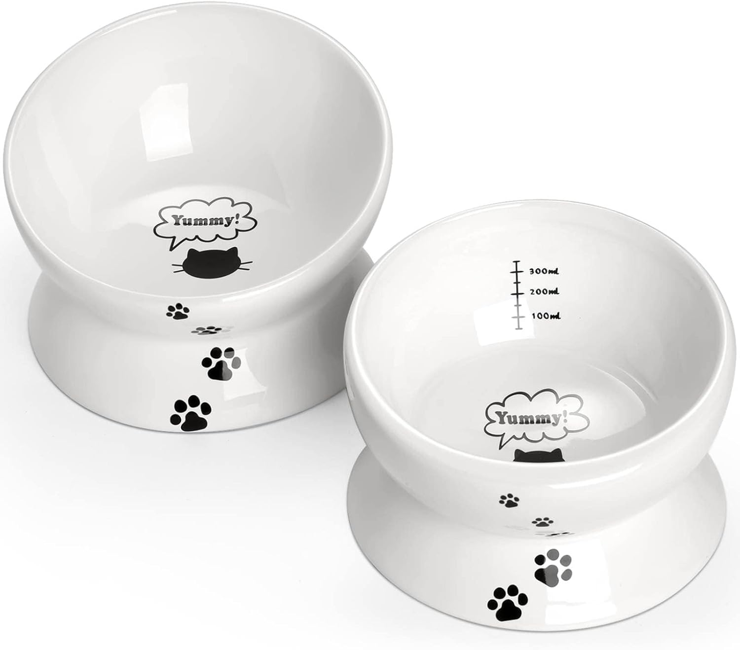 Y YHY Raised Cat Food and Water Bowl Set, Tilted Elevated Feeder, Ceramic Collection, No Spill Pet Bowls for Flat-Faced Cats and Small Dogs, Set of 2, Grey
