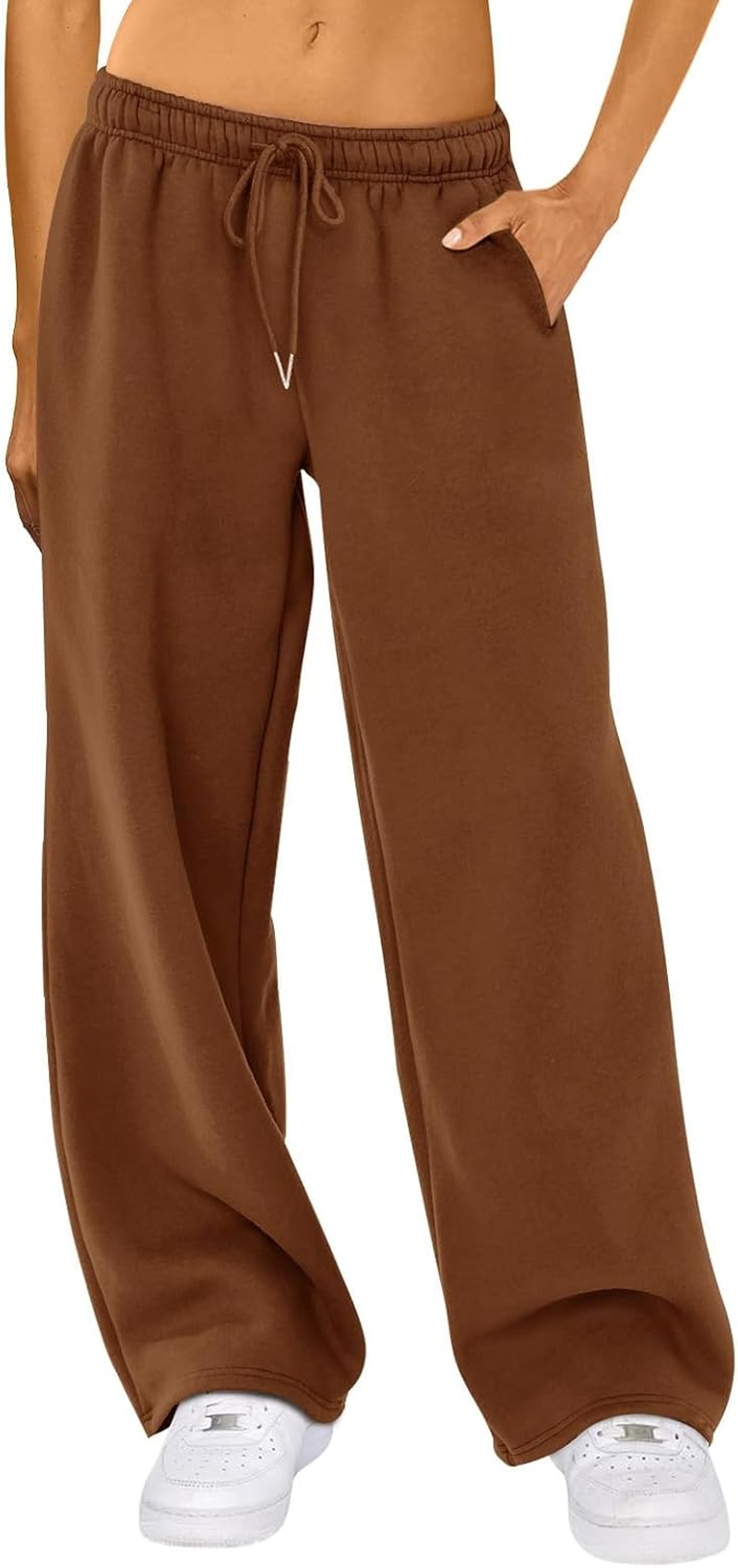 Women'S Causal Drawstring High Waist Baggy Straight Wide Leg Sweatpants Solid Color Loose Trousers with Pockets