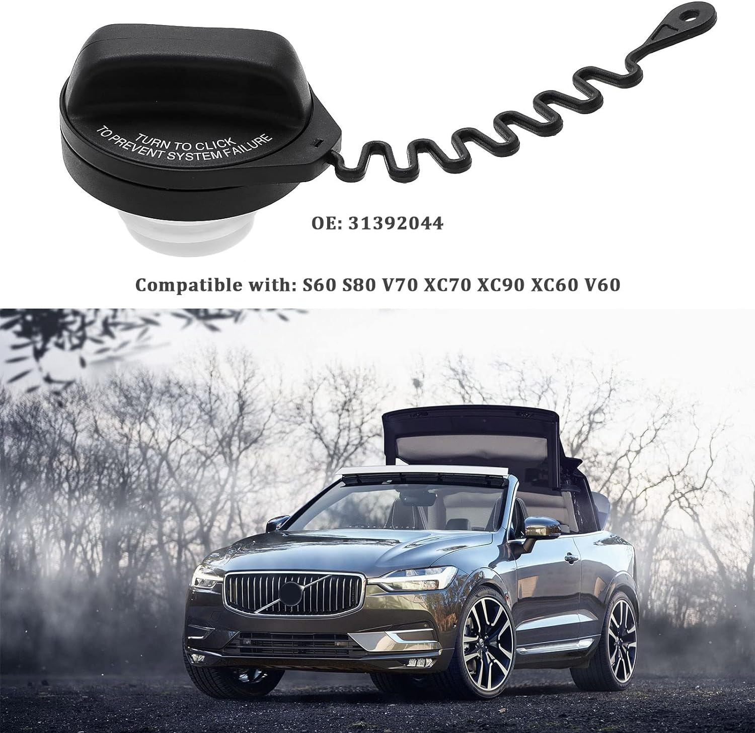 Ecsing Fuel Filler Cap Replacement 31392044 30636587 30769237 31321925 8613986 Compatible with Volvo Vehicles S60/S80/V60/V70/XC60/XC70/XC90 Fuel Tank Gas Cap