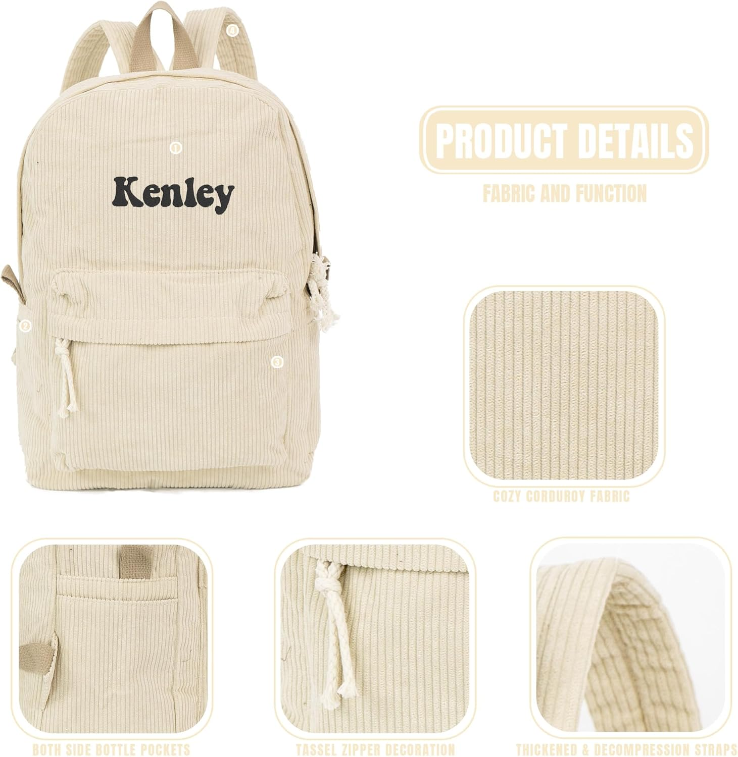 MT WORLD Personalized Corduroy Backpack Custom College Backpack with Name