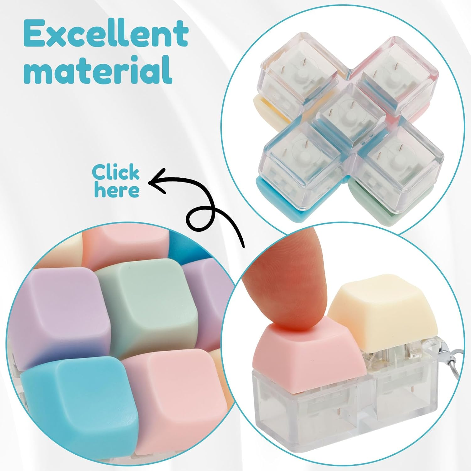5/6/12Pcs Keyboard Toy Decompression Toys Keyboard Clicker Toy Portable Mechanical Keyboard Keychain Skin Picking Keyboard Toy Funny Cube Key Button for Adults(6 Pcs) image number 2