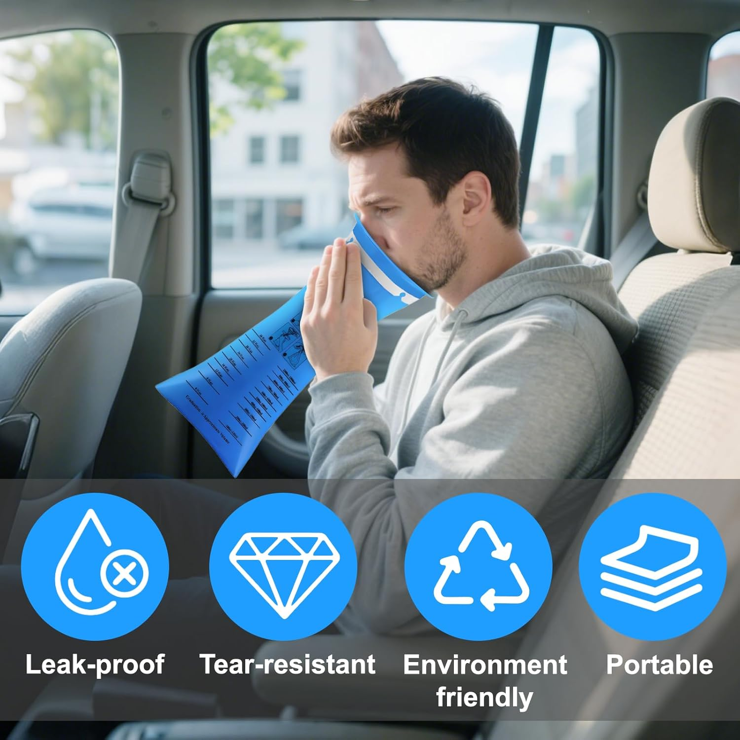 ROOBUCK 30 Pack Disposable Vomit Bags &ndash; 1000Ml Emesis Bag, Leak-Proof and Odor Control for Travel, Car, Motion Sickness, and Emergency Use image number 1