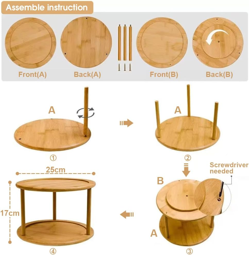 Bamboo Turntable Spice Rack 2-Tier 360 Degree Rotating Rack Organizer, Bamboo Lazy Susan, Kitchen Spinning Tray for Spices, Condiments, Kitchen, Cabinet, Pantry image number 3