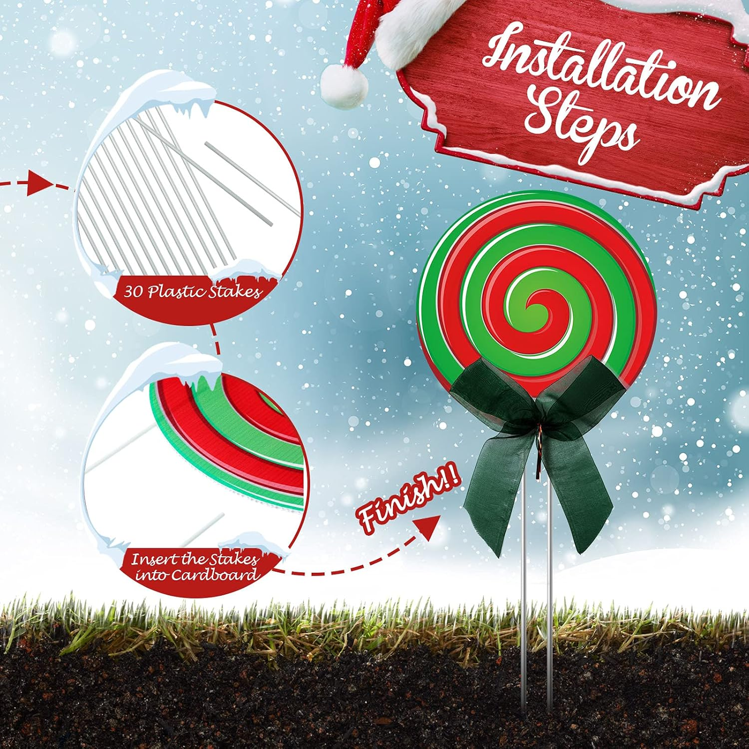 Christmas Outdoor Yard Signs Peppermint Corrugated Yard Decorations with Stakes and Bow Xmas Candy Garden Waterproof Cardboard Lawn Signs for Pathway Walkway Decor (15) image number 5