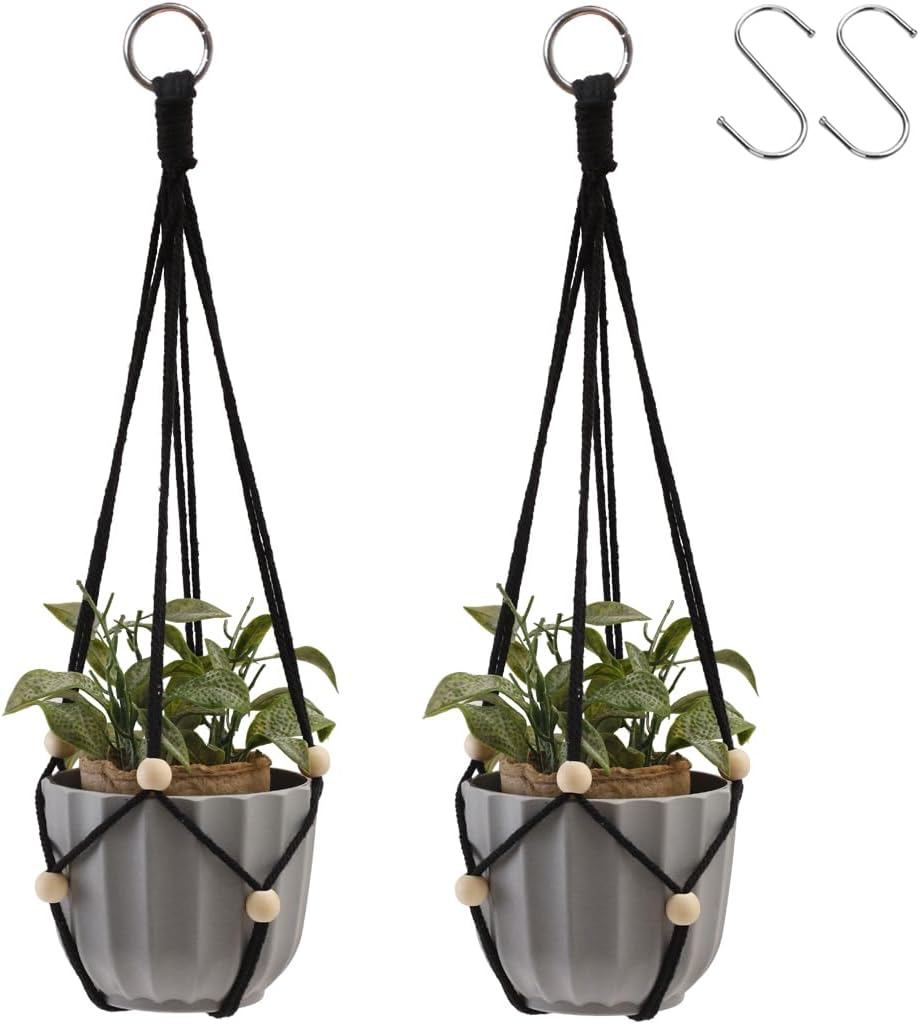 Artilady Black Plant Hanger Macrame Hanging Planter for Indoor Boho Plants Holder with Hooks Hanging Plant Basket Outdoor Window Wall Plants Home Decor