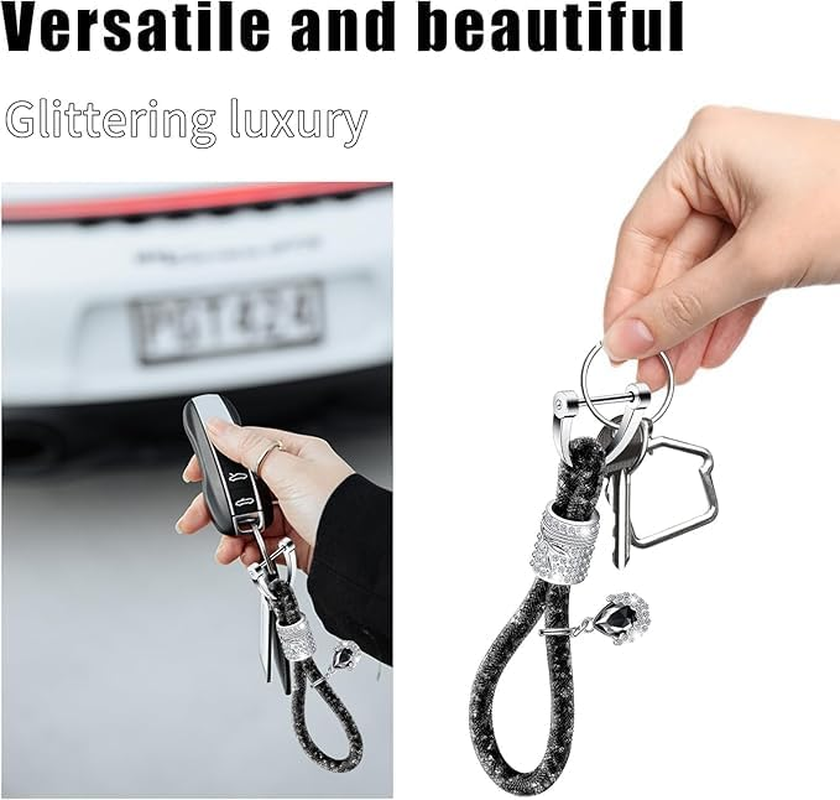2 PCS Bling Car Keychain, Glitter Key Ring Strap with Heart, Rhinestones Key Chains for Women Girls, Car Accessories image number 2