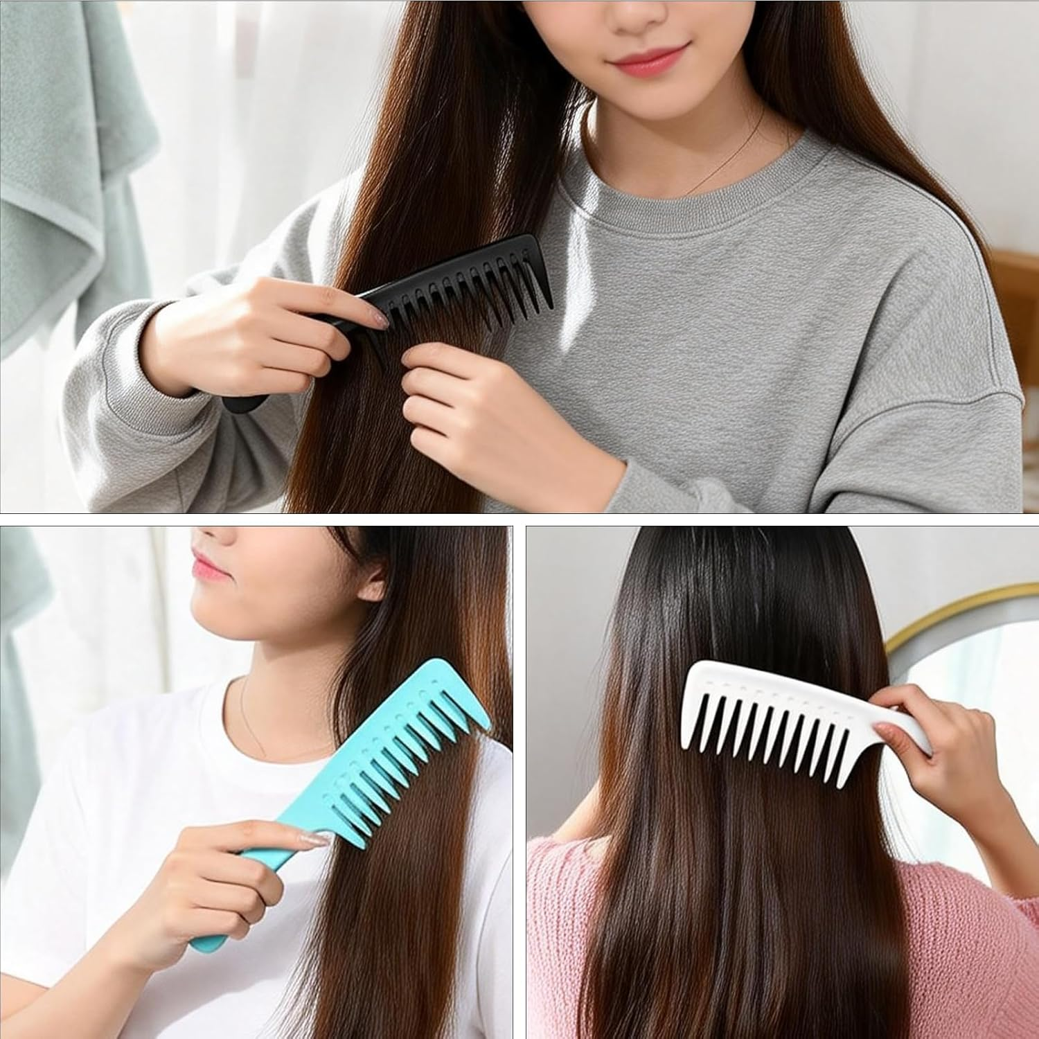 Yxvyxymyxxg Wide Tooth Detangling Comb 3-Pack Durable Styling Brush for Curly Long and Wet Hair Types Professional Hair Care Tool with Ergonomic Handle Design