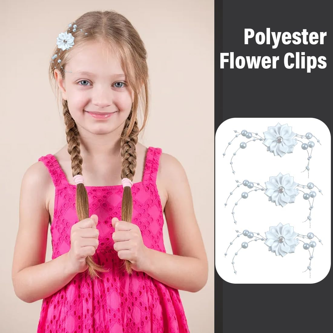 MIRKUZI Hair Clips Pack of 4 Girls Hair Pins, Communion Hair Accessories, White Flowers, Wedding Hair Pins, Princess Flower Girl Tiara, Hair Pins with Beads, Christening Flowers, Confirmation Flowers image number 2