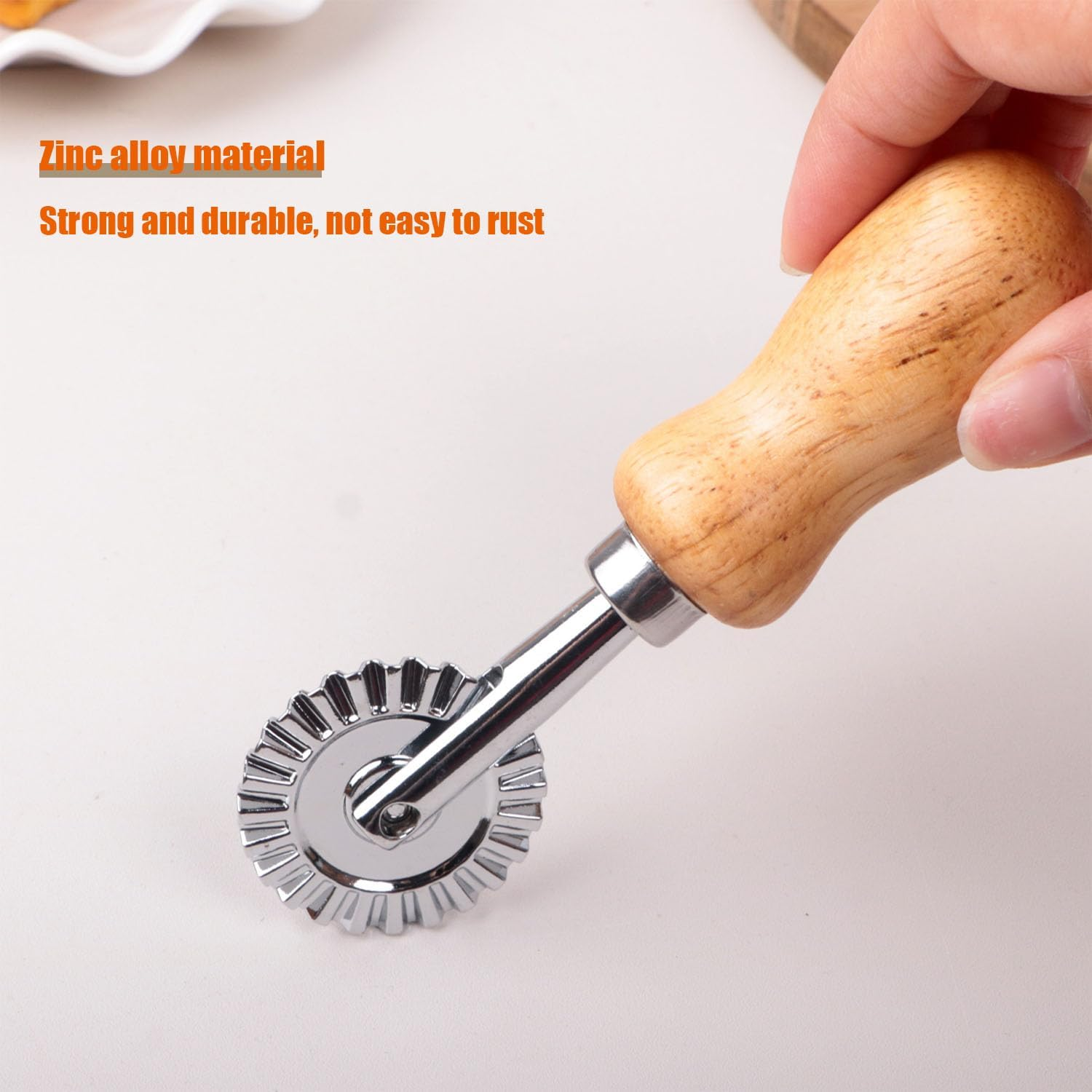 Shengsenfu Pasta Maker Cutter Wheel, Pastry Wheel Cutter, Ravioli Maker with Zinc Alloy Blade, Wooden Handle image number 4