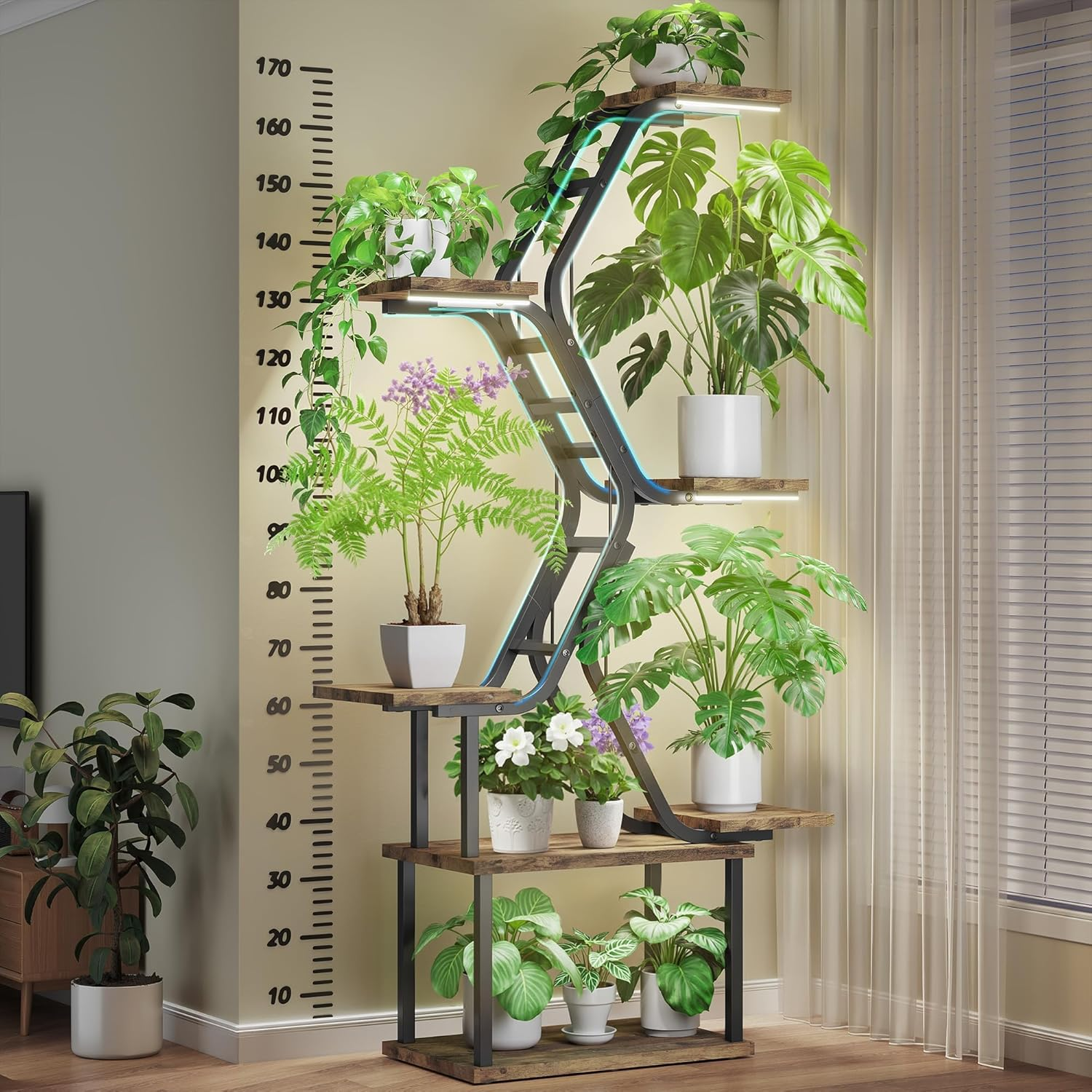 Plant Stand Indoor with Grow Lights：8 Tiered Indoor Plant Shelf, 170Cm Tall Plant Stand for Indoor Plants Multiple image number 4