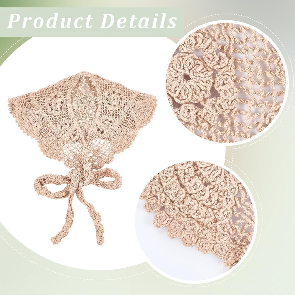 CABODYALS White Scarf Made of Floral Lace Knitted Bandanas Headbands Vintage Crochet Flower Pattern Small Cloths Removable False Collar Head Wrap Scarves for Women Costume Accessories Decoration Hair image number 2