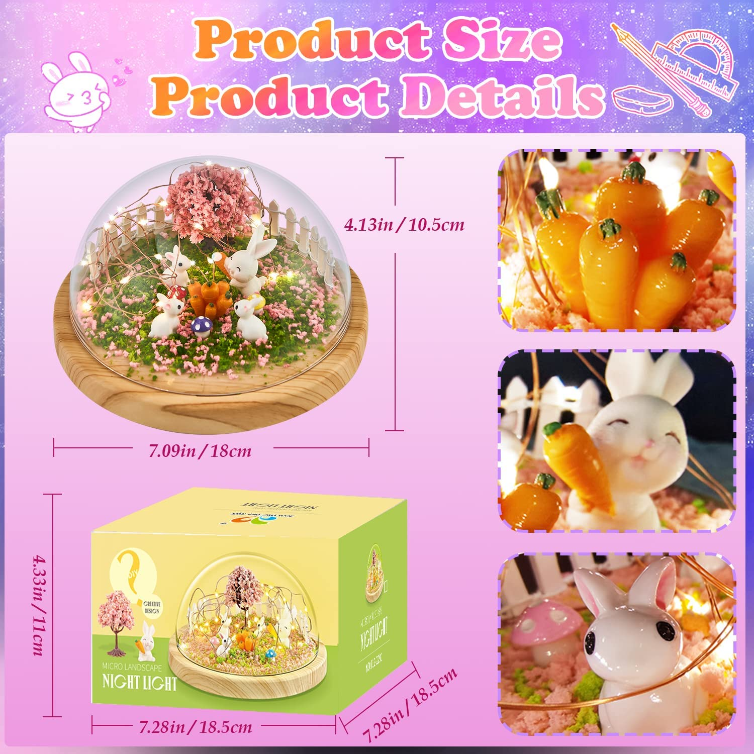 Make Your Own Night Light, Rabbit DIY Kits for Girls Creative Magic Night Light USB Upgrade Edition Bunny Toys, Arts and Crafts Lamp Project for Girls, Gifts for 4 5 6 7 8 9 10 Year Old Girl image number 5