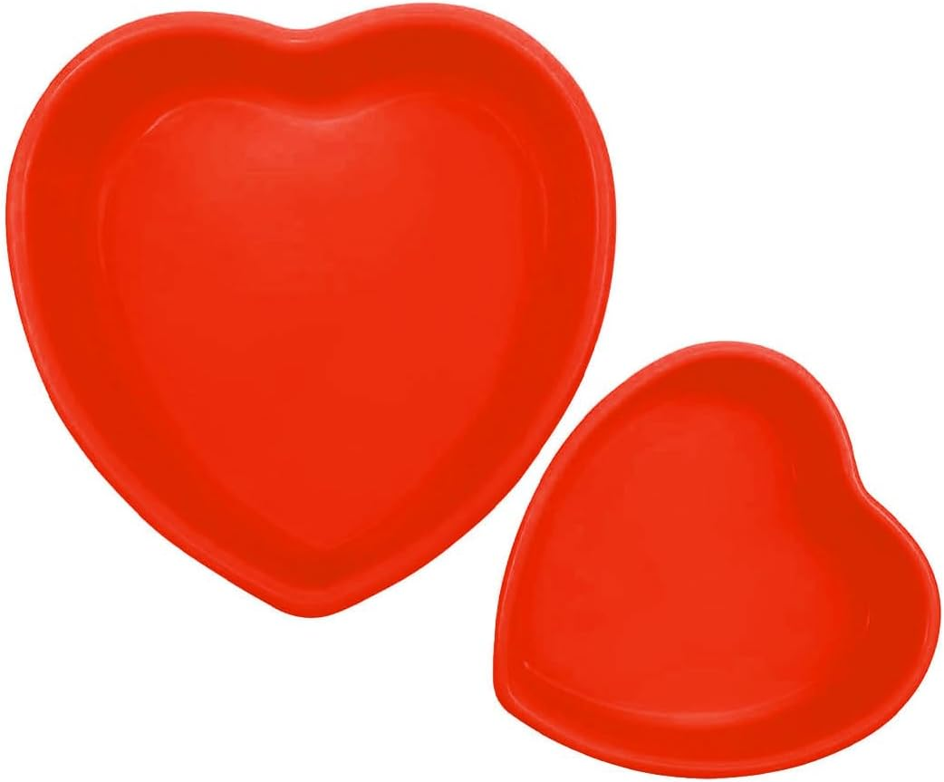 AIMALL 4PCS Heart Silicone Cake Mould Set, 2Pcs X 4 Inch & 2Pcs X 7 Inch, Pink Food-Grade Non-Stick Baking Tray, Reusable Love Shape Bakeware for Layered Rainbow Cakes