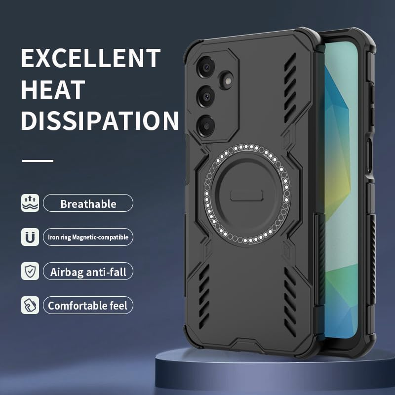 Orgsty Case for Samsung Galaxy S25 Plus/S25+, Cooling Magnetic Case for Mag Safe, Ultra Thin Heat Dissipation, Military Shockproof TPU Mobile Phone Case, Black image number 2