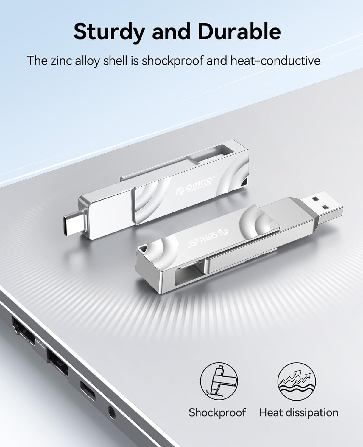 ORICO 1TB External Solid State Drive, 1050Mb/S Dual-Port Rotating Metal Portable SSD with 90&deg; Click-Stop, Reliable Storage for Iphone 16, 15 Series, Type-C Smartphone, Mac, Audio, Vehicle - A10 image number 3