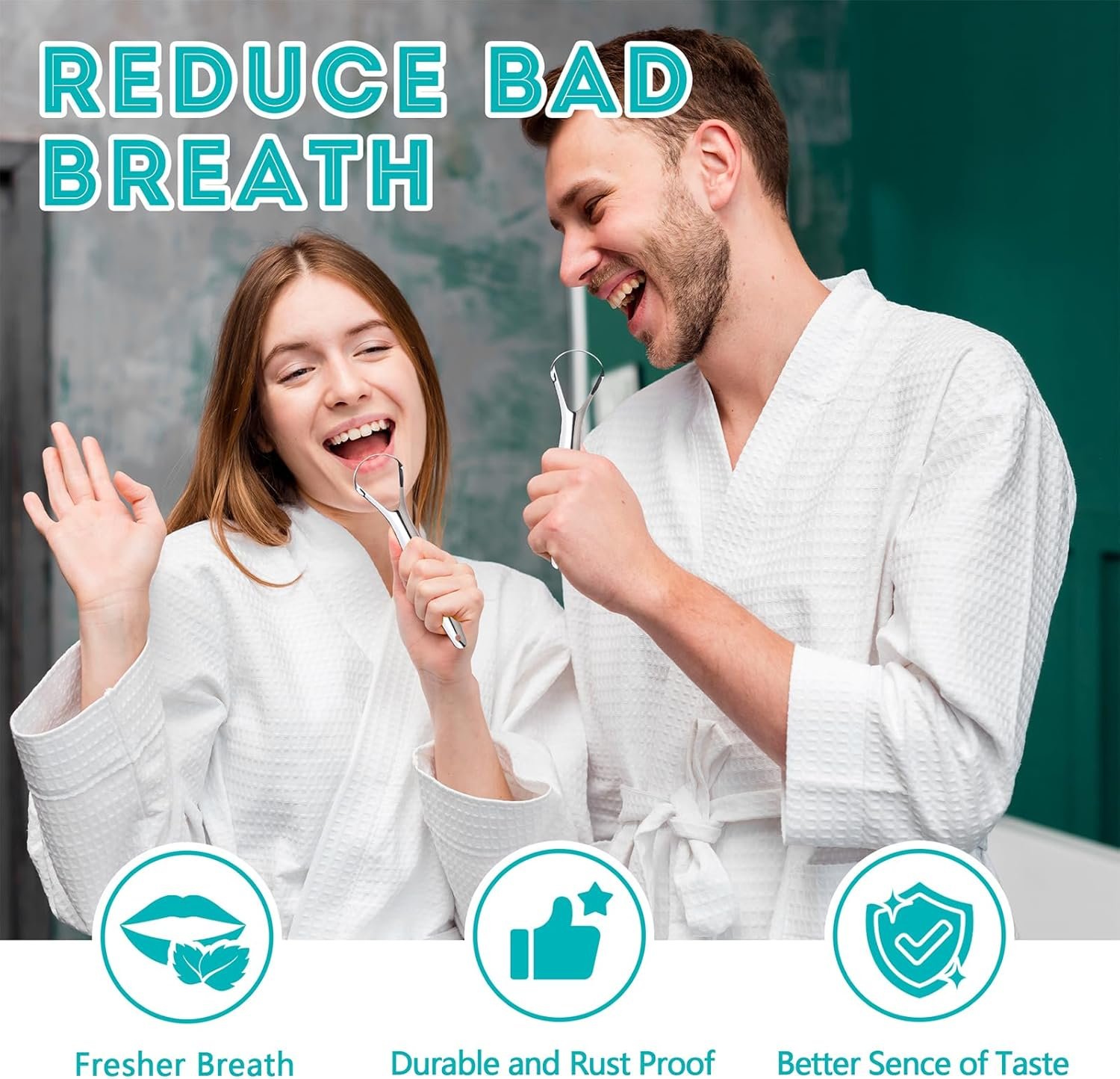 EZ COZY 2 Pack Tongue Scraper, Reduce Bad Breath, Stainless Steel Tongue Scraper for Adults, Metal Tongue Cleaner for Oral Care and Fresher Breath, Easy to Use Tongue Scraper with Case image number 5