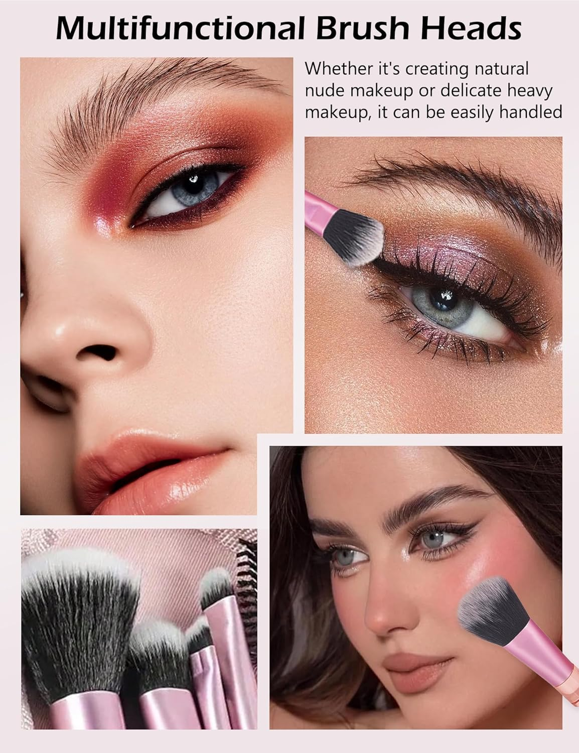 Travel Makeup Brush Set, 10 Pcs Easy-Taken Travel Mini Cosmetic Brushes Kit, Complete Function Makeup Tools for Foundation, Blush, Contour, Eyeshadow, Powder (Pink) - Pink image number 6