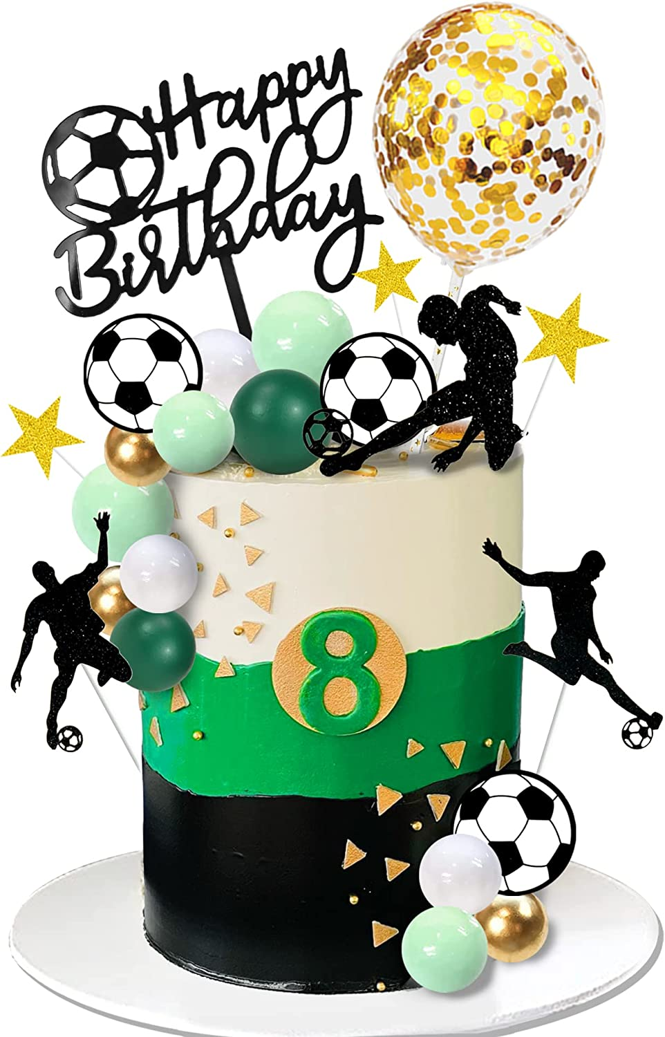 DRWATE 32 PCS Soccer Birthday Cake Topper Decorations for Football Theme Party Men Boy Sport Supplies (Soccer) GCMGM10001