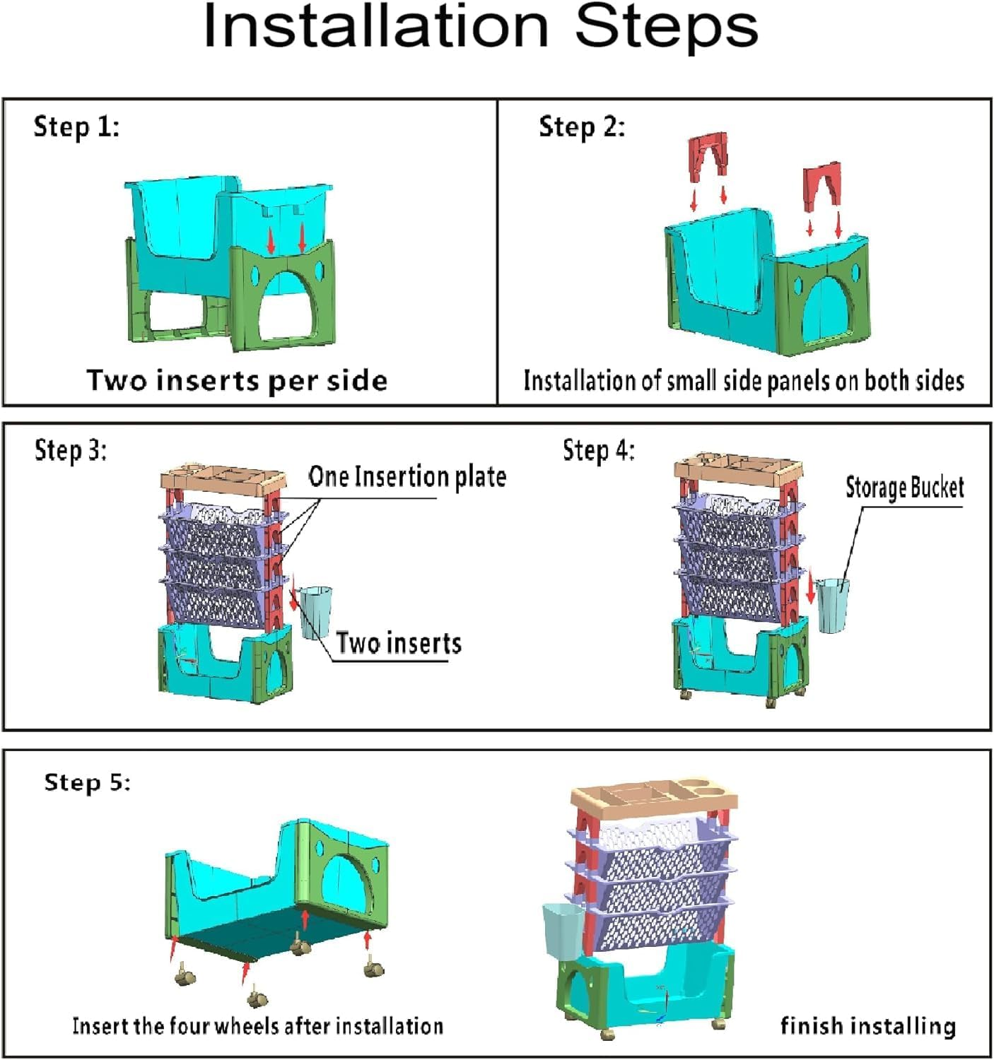 Uandhome 5 Tier Book Rack Storage Bookshelf, Removable Movable Unique Bookcase, Utility Organizer White Bookshelves Cart with Wheels for Students Study in Living Room Home Classroom School image number 1