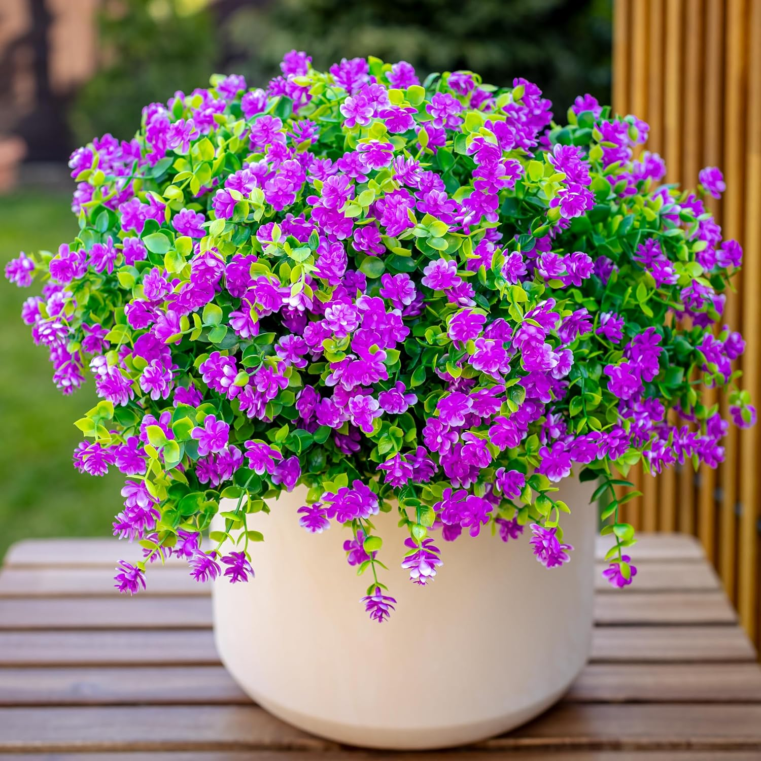 Artificial Flowers for Outdoors UV Resistant - 12 PCS Bundles Faux Fake Outdoor Plants Plastic Flowers Bushes Shrubs No Fade Artificial Greenery Home Porch Stems outside Window Box Decor(Magenta) - Green Orange image number 3