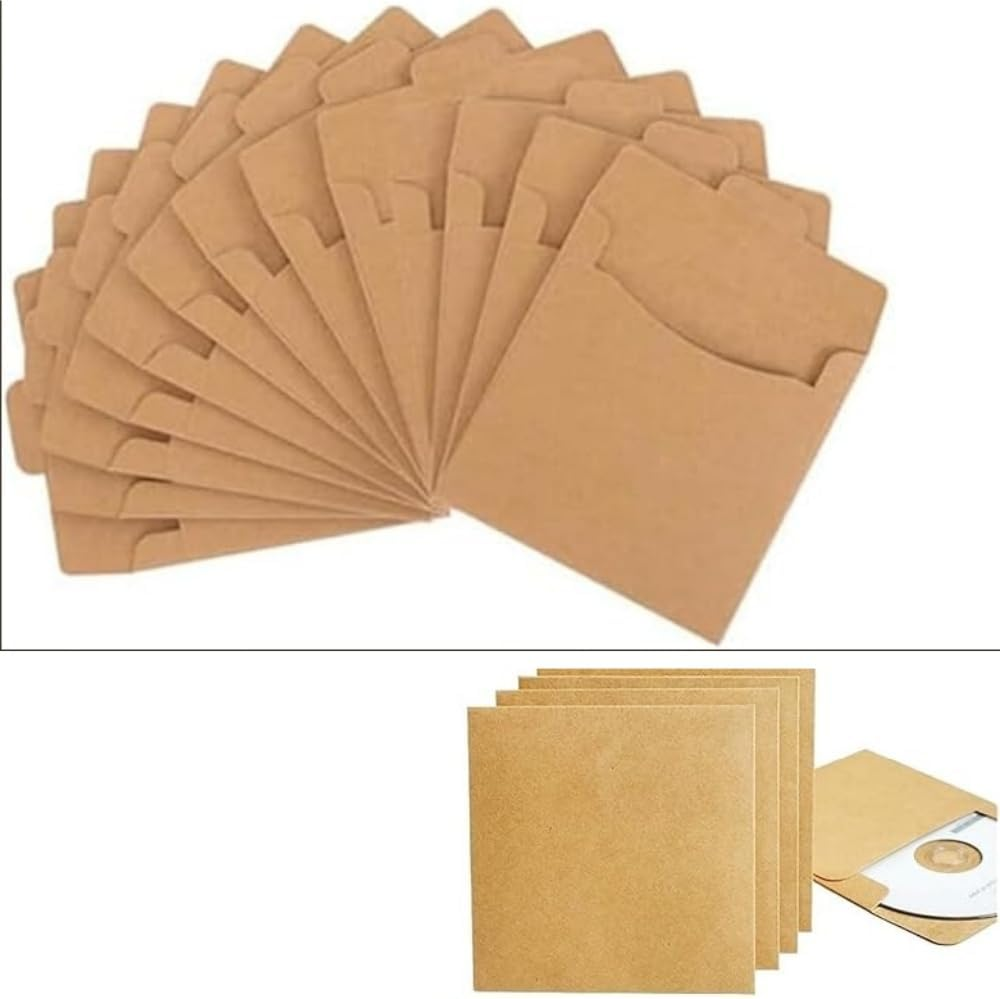 HIDOSNG CD/DVD Paper Sleeves, Brown Kraft Storage Envelopes, Kraft Paper Disc Bag Pack of 50 image number 4