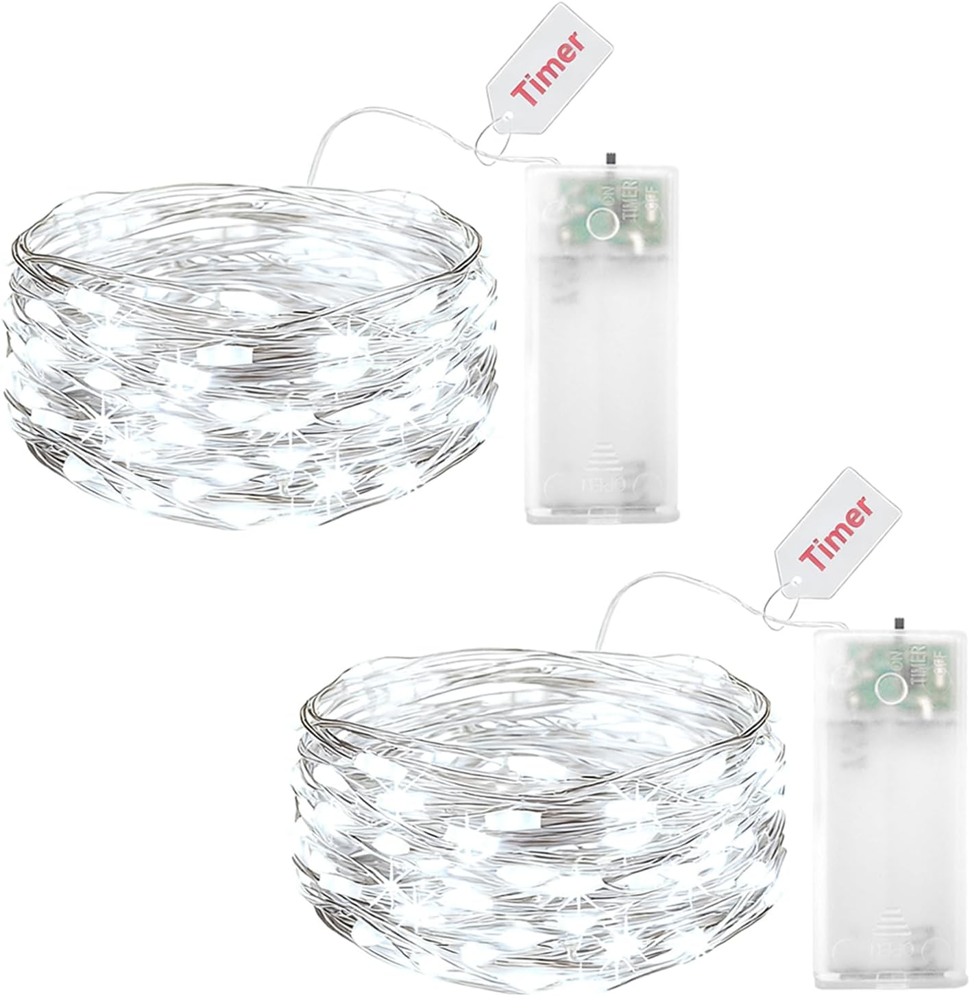 ENLACE Pack of 2 LED Fairy Lights Battery with Timer, 2 M 20 LED Copper Wire Fairy Lights Indoor Battery Operated, White Micro Fairy Lights for Wedding, Children'S Room, Christmas, Party Decoration image number 2