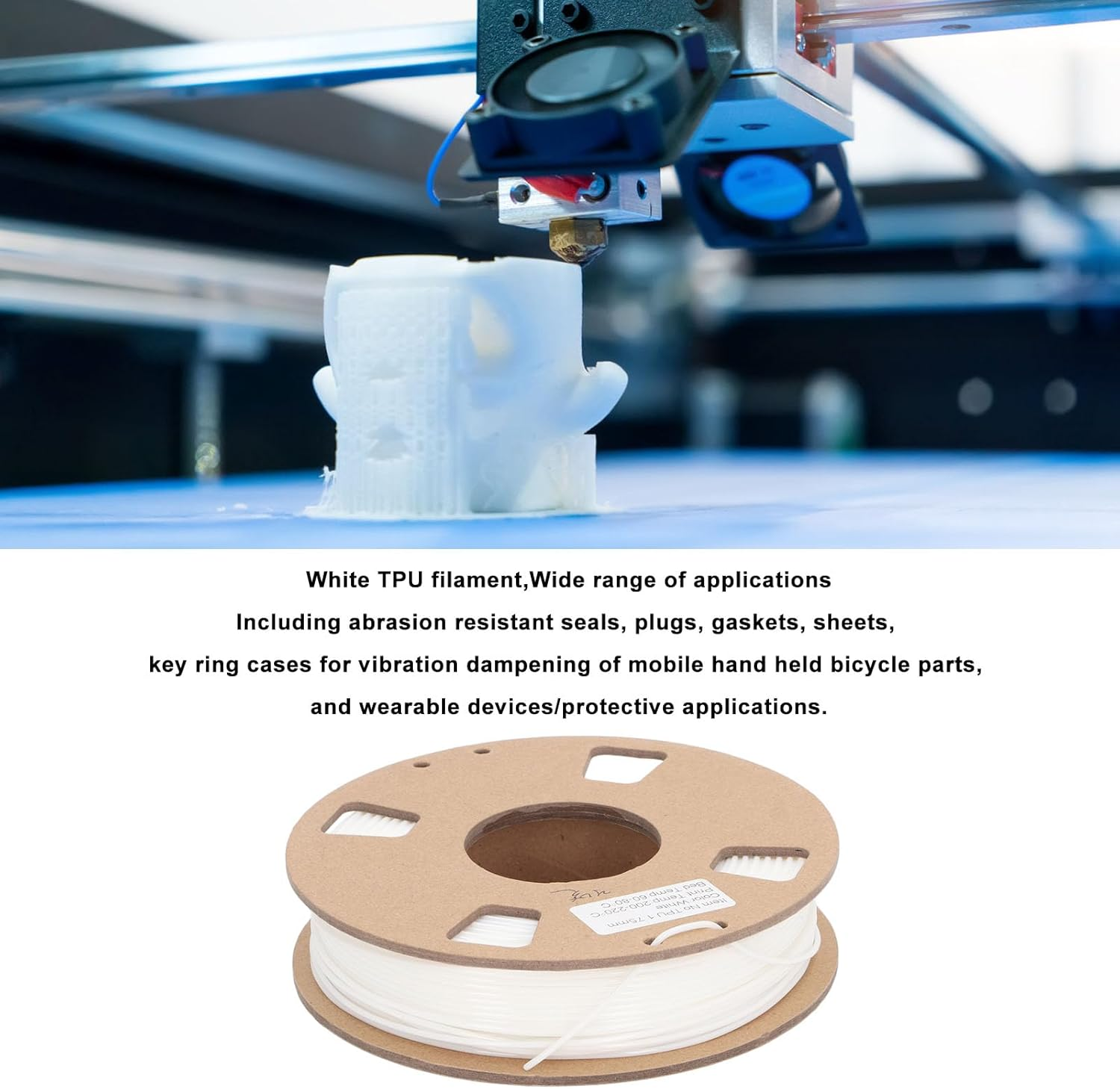 3D Printer Filament, Flexible TPU Filament Bundle White 1.75Mm, 3D Printer Filament Dimensional Accuracy +/- 0.03Mm, 3D Printing Filament for Shoe Soles, Watch Bands, Drone Parts image number 2