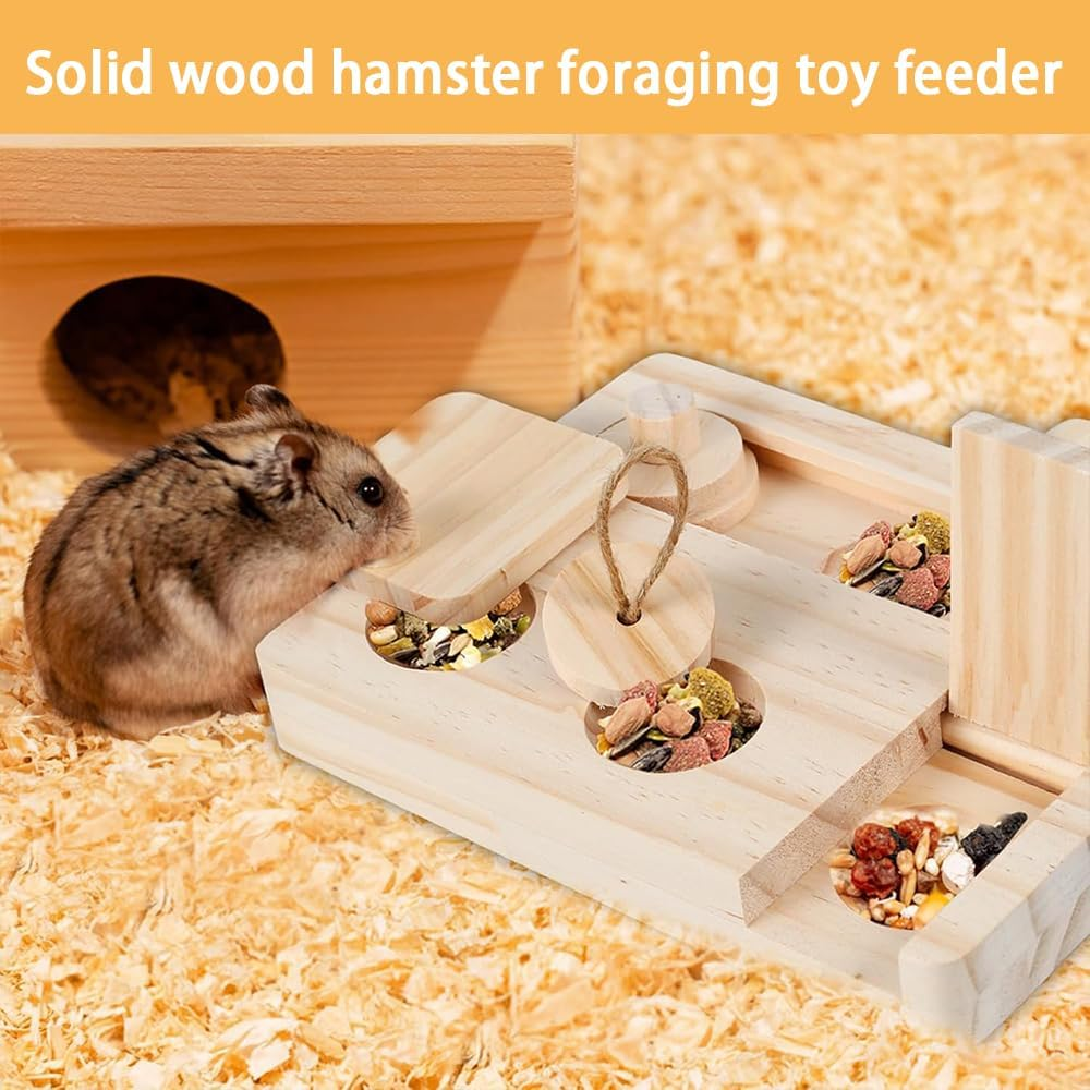 6 in 1 Small Animal Foraging Toys, Wooden Interactive Enrichment Treat Dispenser Set for Rabbits, Guinea Pigs, Hamsters, Chinchillas, Rats & Gerbils image number 6