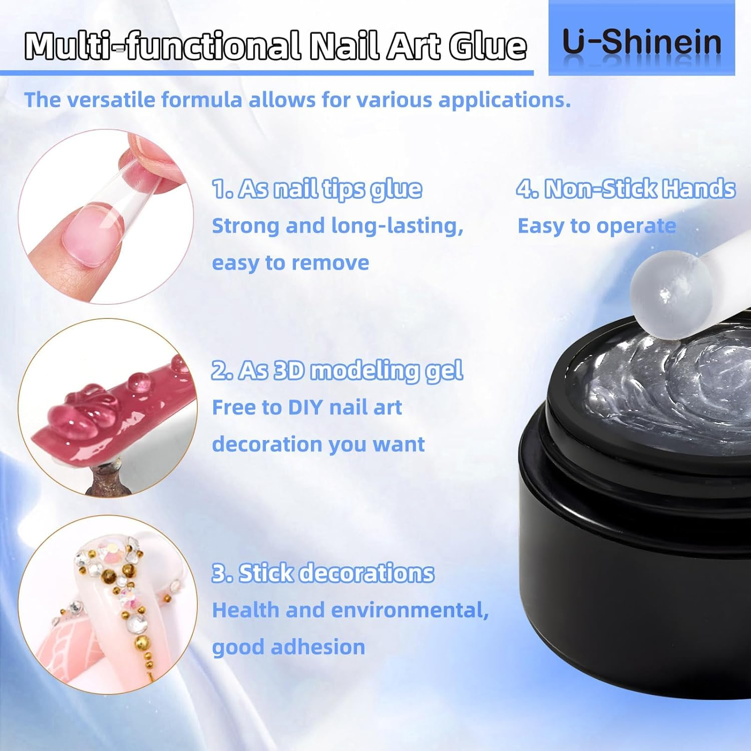 U-Shinein Solid Nail Glue Gel 15Ml for Acrylic Nails Press on Solid Glue Gel Nail Art Clear image number 1