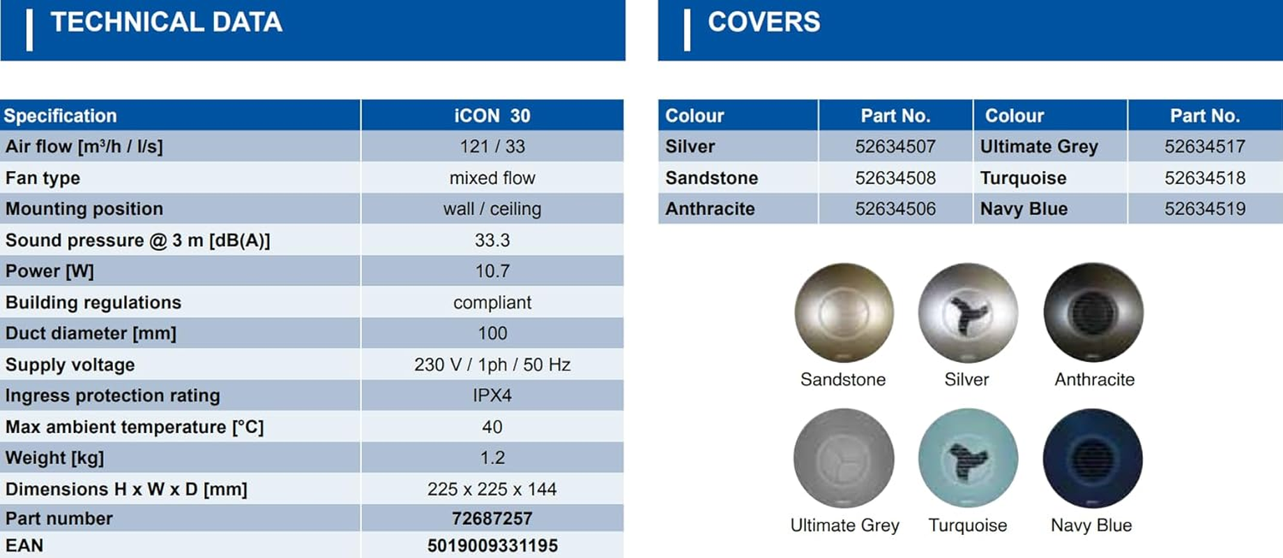 Airflow&reg; Icon 30 Bathroom Extractor Fan - 100 Mm/4 | 33 L/S Airflow, Energy Efficient 10.7 W, Quiet Iris Closure, PIR & Timer Modules Sold Separately image number 2