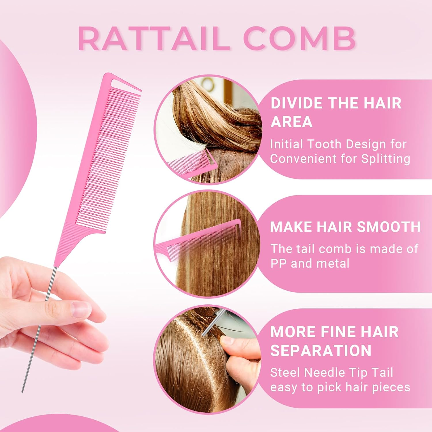 Wosyoodo Topsy Tail Hair Tool, Pink Hair Loop Pull through Tool, French Braid Loop Tool with Rat Tail Comb, Hair Braiding Tool for Making Women and Girls Hair Style image number 5