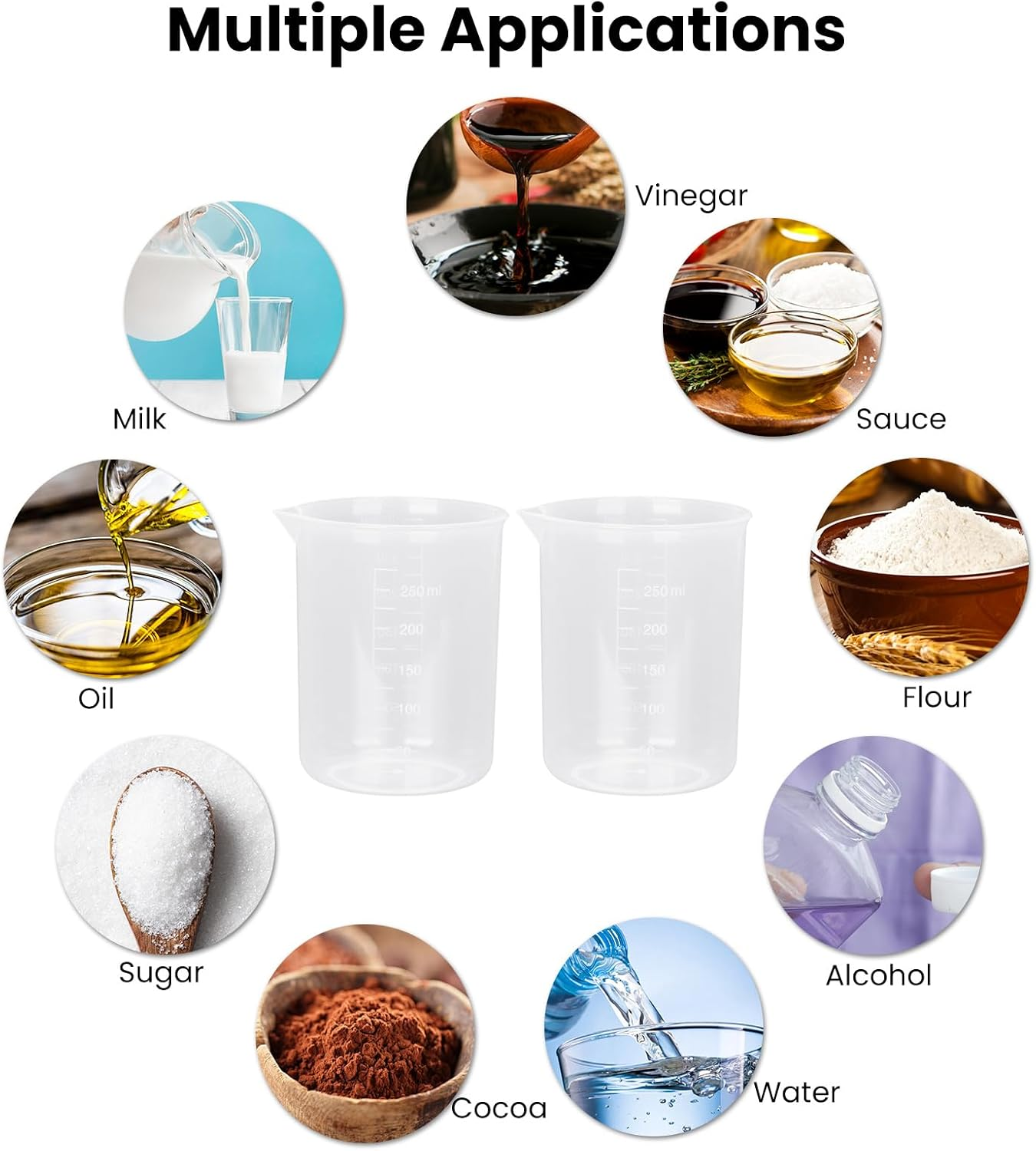 2 Pack Plastic Measuring Jugs, Transparent Lab Graduated Beakers, Heat Resistant Measuring Mixing Cups Set, Multipurpose Cooking Baking Liquid Measure Tool (250 Ml+250 Ml) image number 6