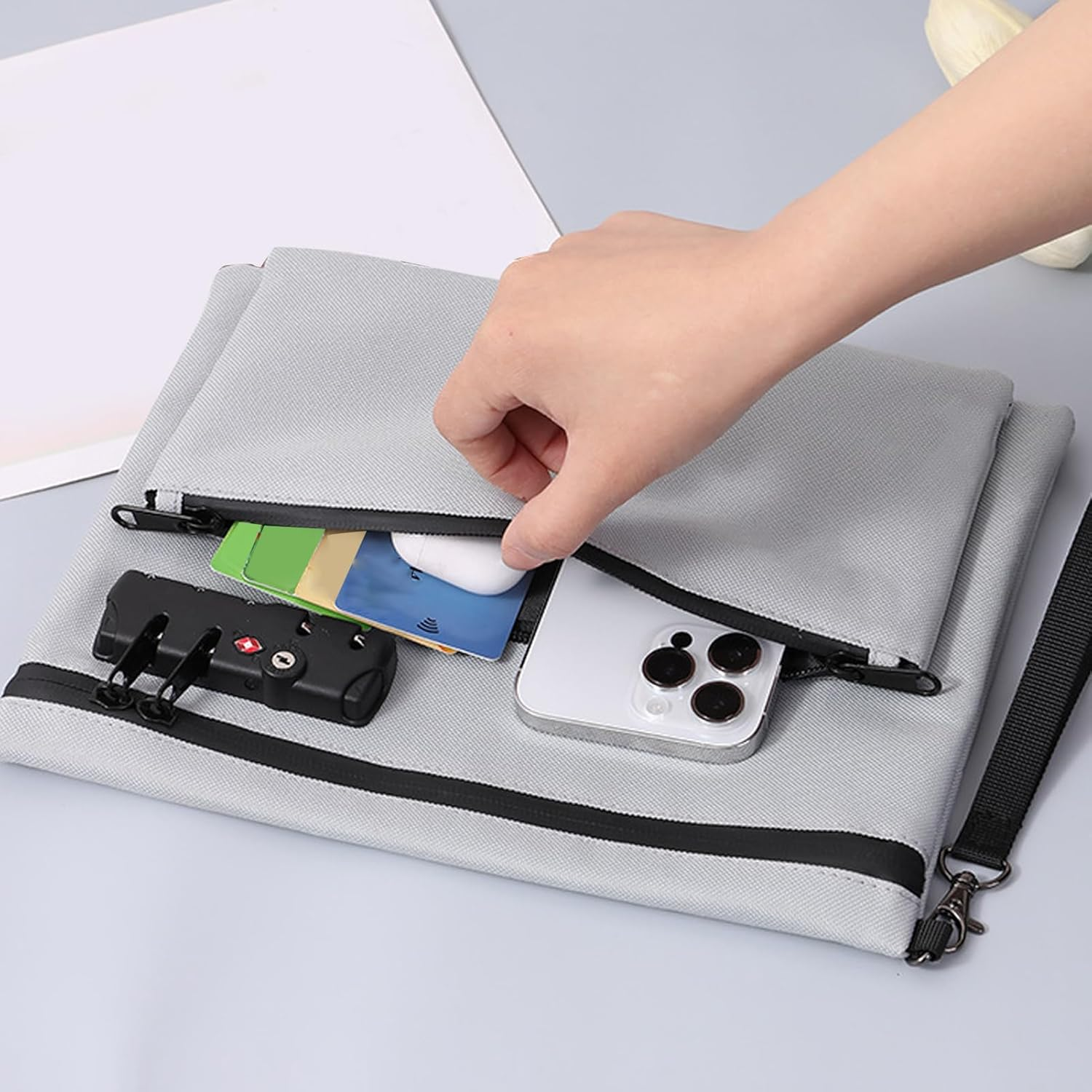 Money Bag with Lock - Pocket Bag for Accessories,Double Layered Locked Wallet for Cash Document Organization Safe for Men Women