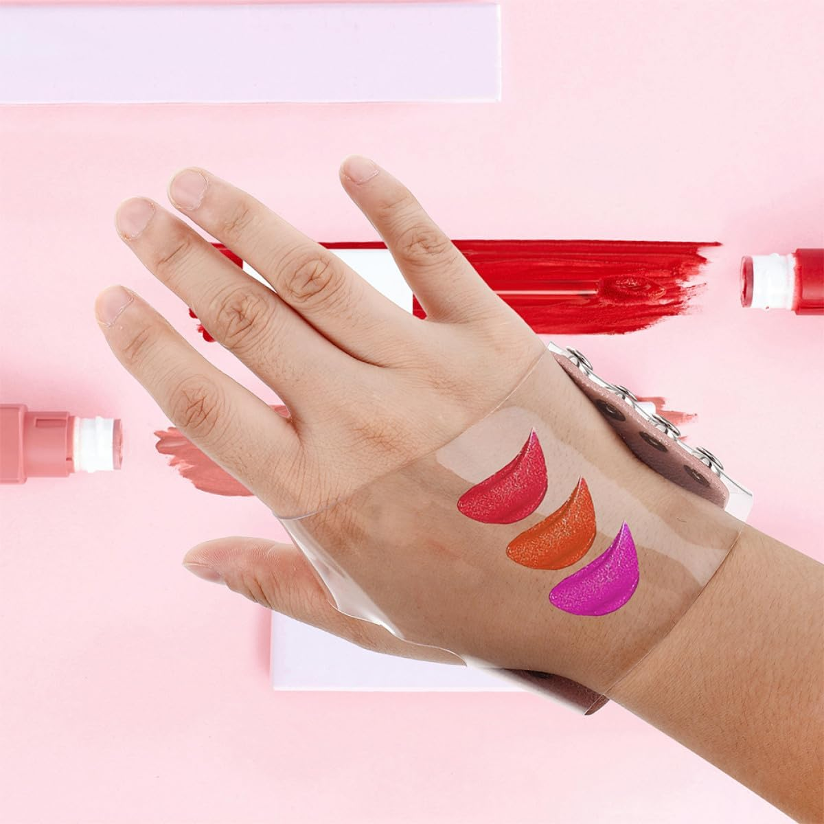 TOPPERFUN 2Pcs Pink Makeup Mixing Gloves and Small Foundation Palette Tray Set for Cosmetic Blending and Eyeshadow Mixing, Protective Hand Gloves for Professional Makeup Artists image number 4