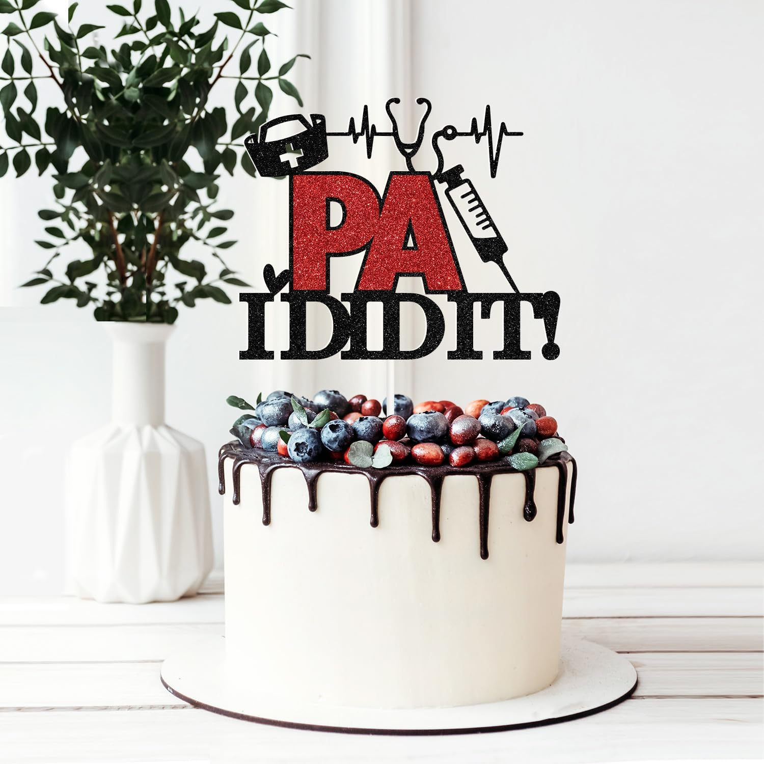 Goilpanitdia PA I Did It Cake Topper, Congrats PA, Nurse Grad, Nursing School Graduation Party Decorations, Black & Red Glitter image number 4