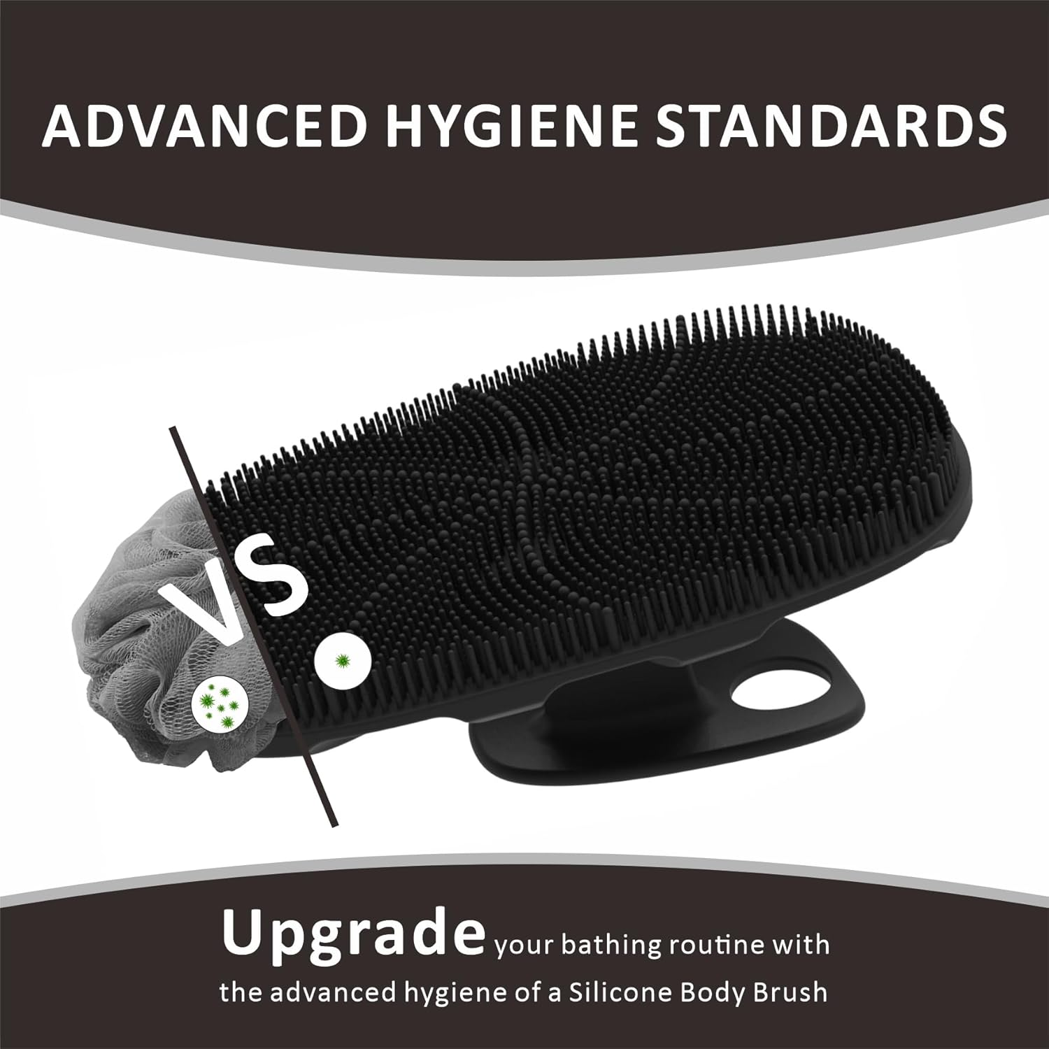 Hieerbus Silicone Body Scrubber Shower Bath Brush for Men Women Nourishing, Cleaning & Exfoliating - No-Slip Handle,Lather Well, Long Lasting, Easy to Clean & More Hygienic Loofah,1 Pack,Black - Army Green image number 4