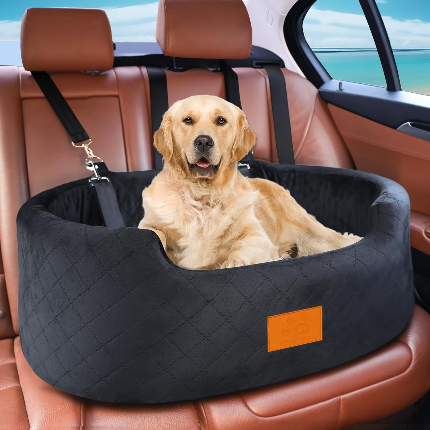 Dog Car Seat for Large/Medium Dog, Pet Car Seat for Dogs under 55 Lbs or 2 Small Dogs, Upgraded Dog Booster Seat, Detachable & Washable Travel Bed Dog Seat with Thick Cushion (Black)