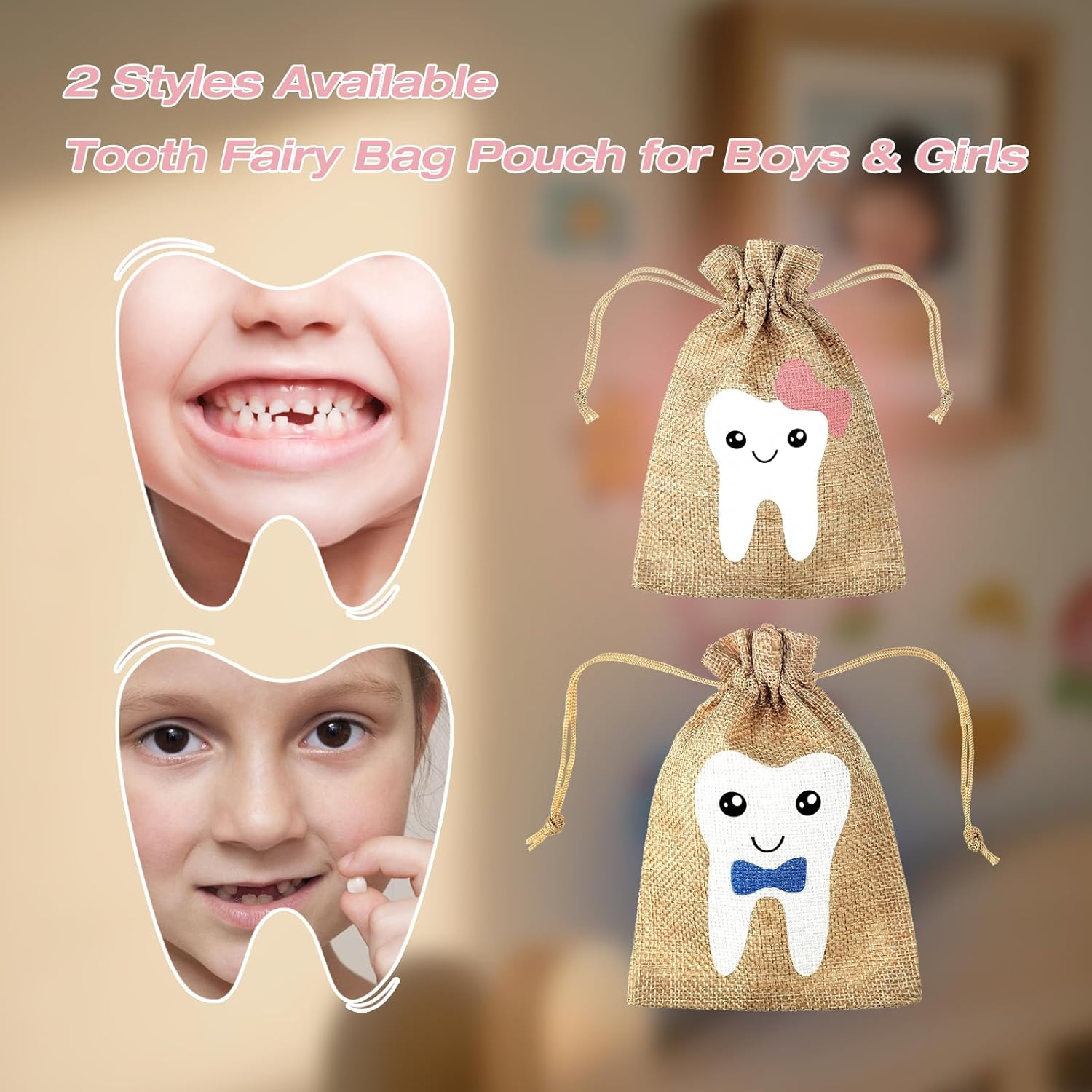 ONBPIY Tooth Fairy Box 2 Pack Tooth Fairy Keepsake Storage Bag for Kids Baby Keepsake Box for Girls and Boys 9.5 X 13.5 Cm image number 1