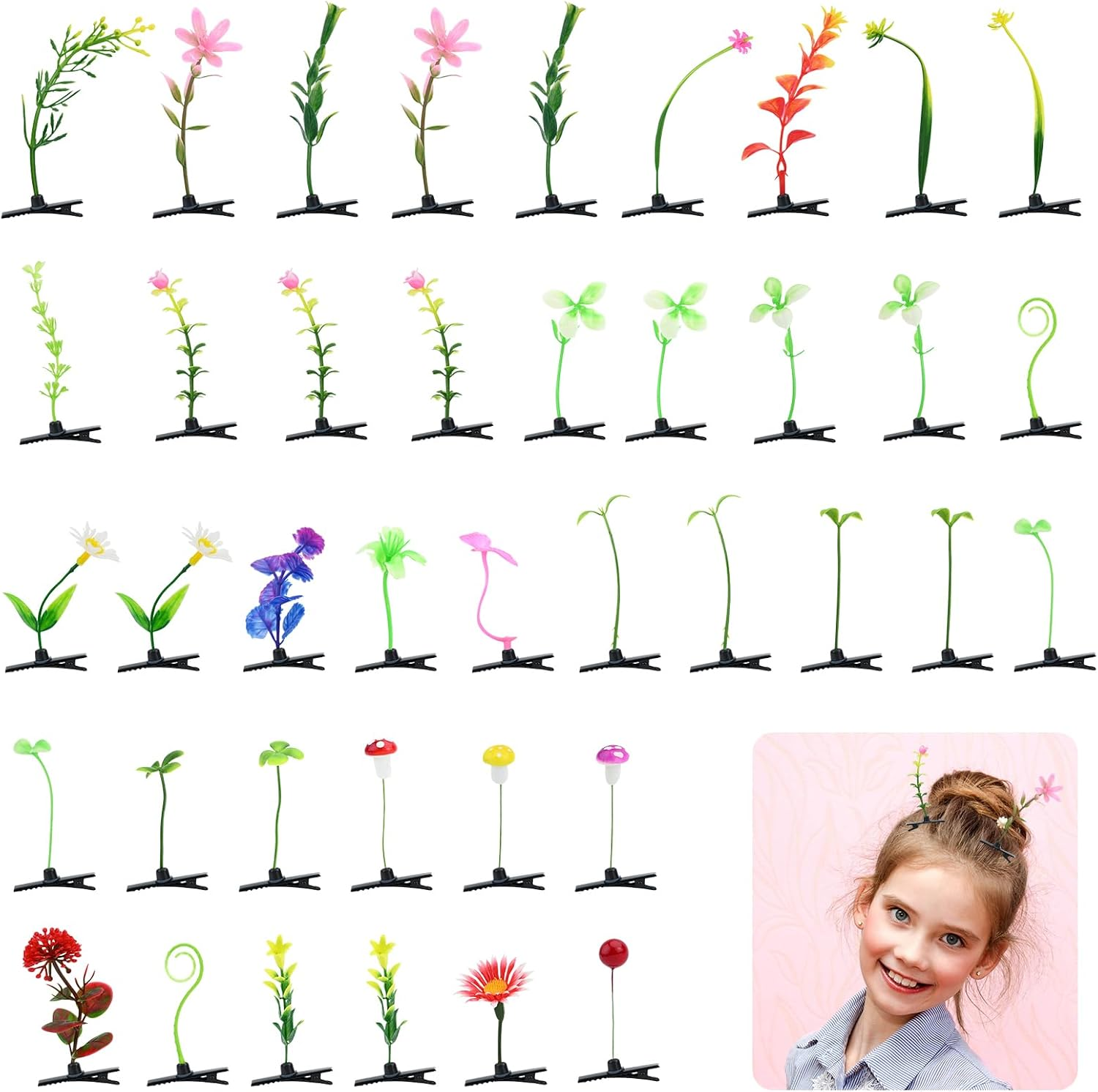 Bekecidi 40 Pieces Bean Sprout Hair Clip Funny Plant Hairpins Little Grass Sprout Clips Flower Butterfly Hair Barrettes Headwear for Women Girls Party for Women Girls Kids Toddler Party Favor image number 5