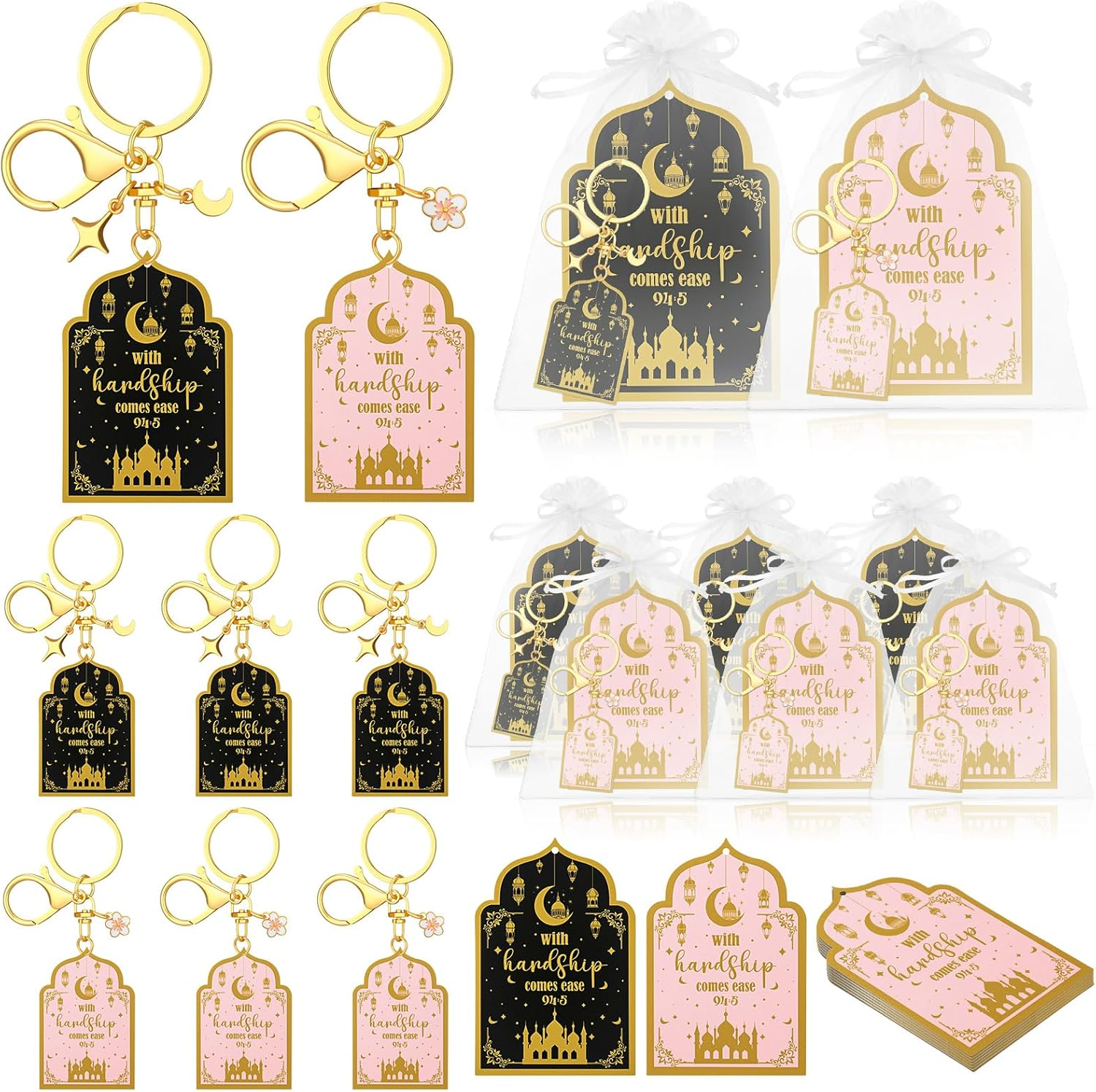 Tondiamo 6 Set Quran Keychains Gifts Bulk Islamic Mental Keychains with Cards Pink Black Muslim Key Holder for Women Men Gold Ramadan Accessories Islamic Hanging Key-Ring Gift for Purse Handbag Pocket image number 2