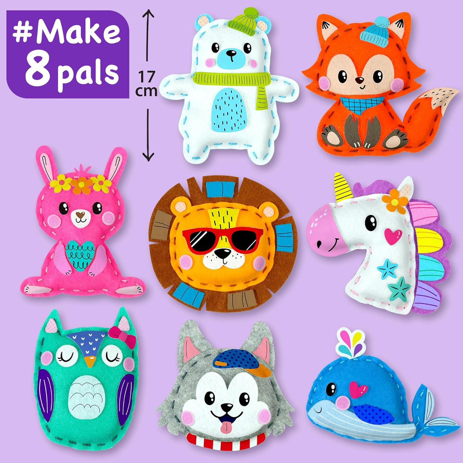 EZCRA Easy Arts and Crafts for Kids - No Mess Sewing Kit for Kids - 8 Easy to Do Animal Sewing Projects - Fun Fabric Stickers - Tools with Instruction - Gifts for Boys and Girls Age 4,5,6,7,8 image number 3