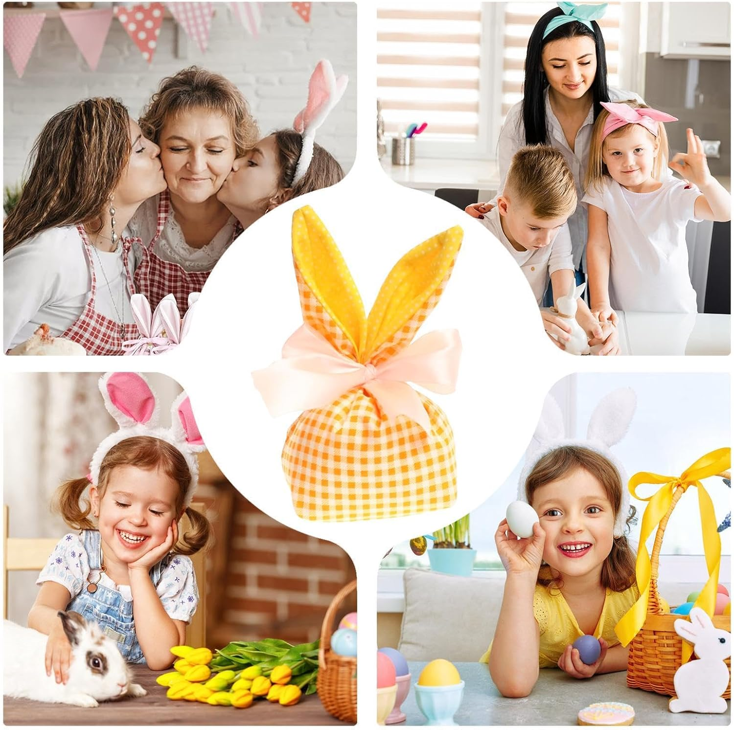 Easter Bunny Treat Bags,Bunny Ears Goodie Bags Candy Storage | 5X Gift Pouches Reusable with Bow, Party Favors, Easter Decorations Party Supplies for Packaging