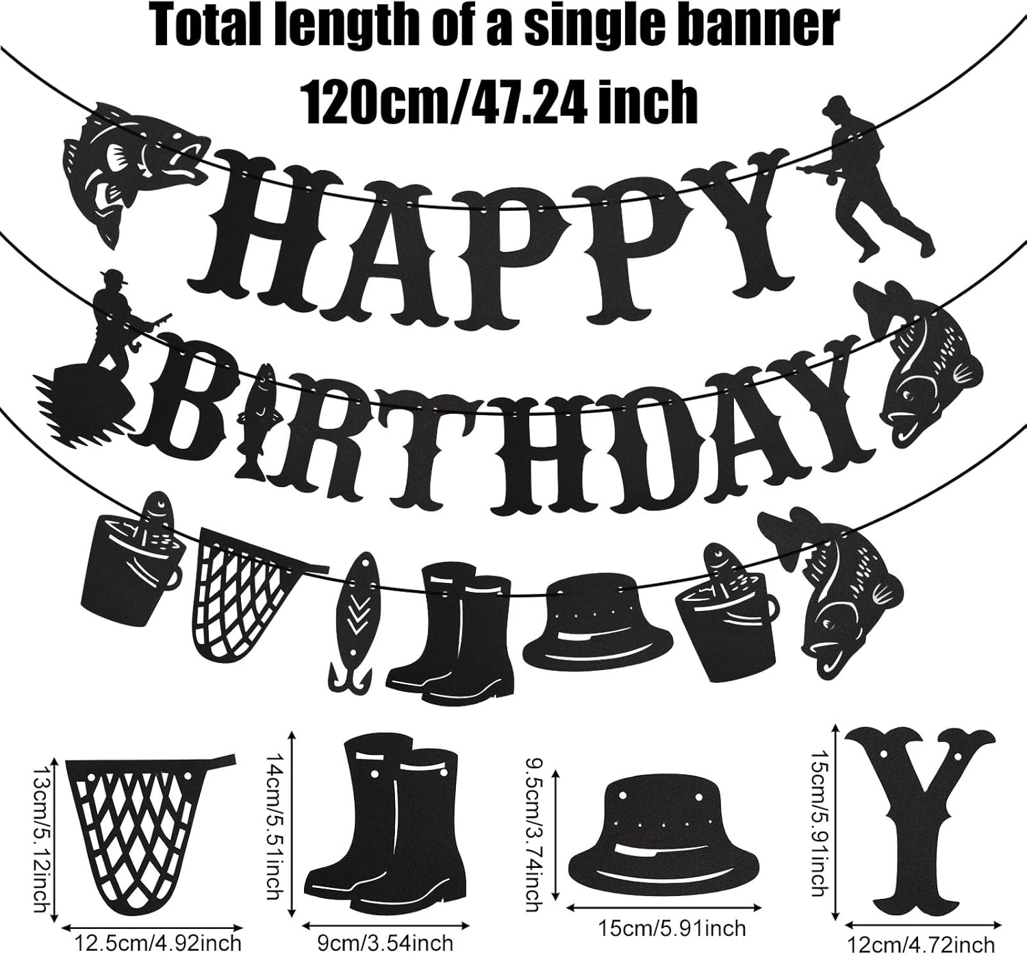 Fishing Birthday Banner, Happy Birthday Fishing Fish Fishing Net Boot Element Banner for Hanging on Fishing Line Decoration for Fish Birthday Party Birthday image number 5