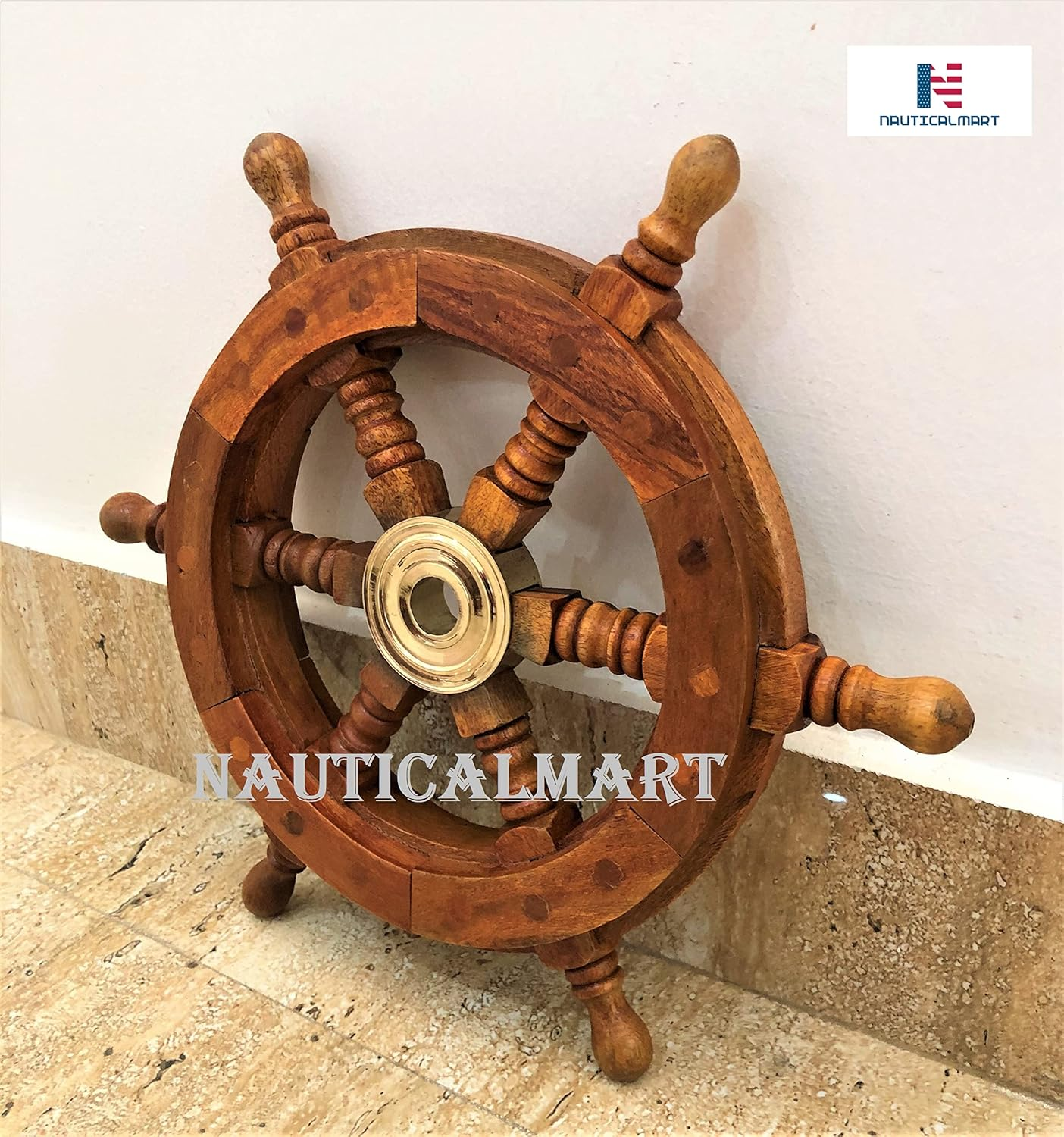 Sailor'S Ship Wheel 12 Wooden and Brass - Nauticalmart image number 1