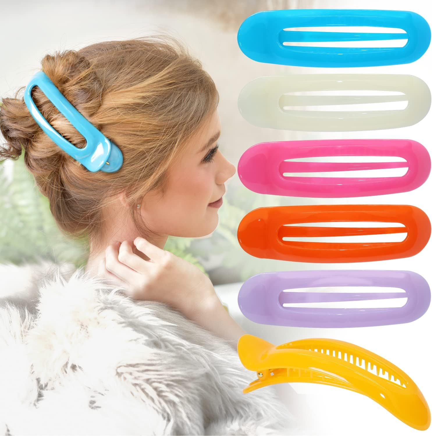 RC ROCHE 6 Pcs Flat Claw Hair Clips for Women Alligator French Barrette Long Thick Hair Duckbill Curved No Slip Grip Lay Flat Side Slide Firm Classic Styling, Large Jelly Candy Multicolor image number 1