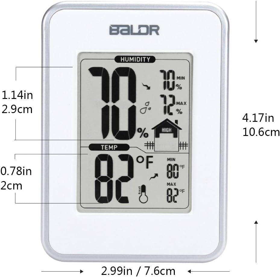 BALDR Digital Thermometer Hygrometer Monitor Indoor Temperature & Humidity Gauge, Min, Max, and Trend Indicator, White image number 2