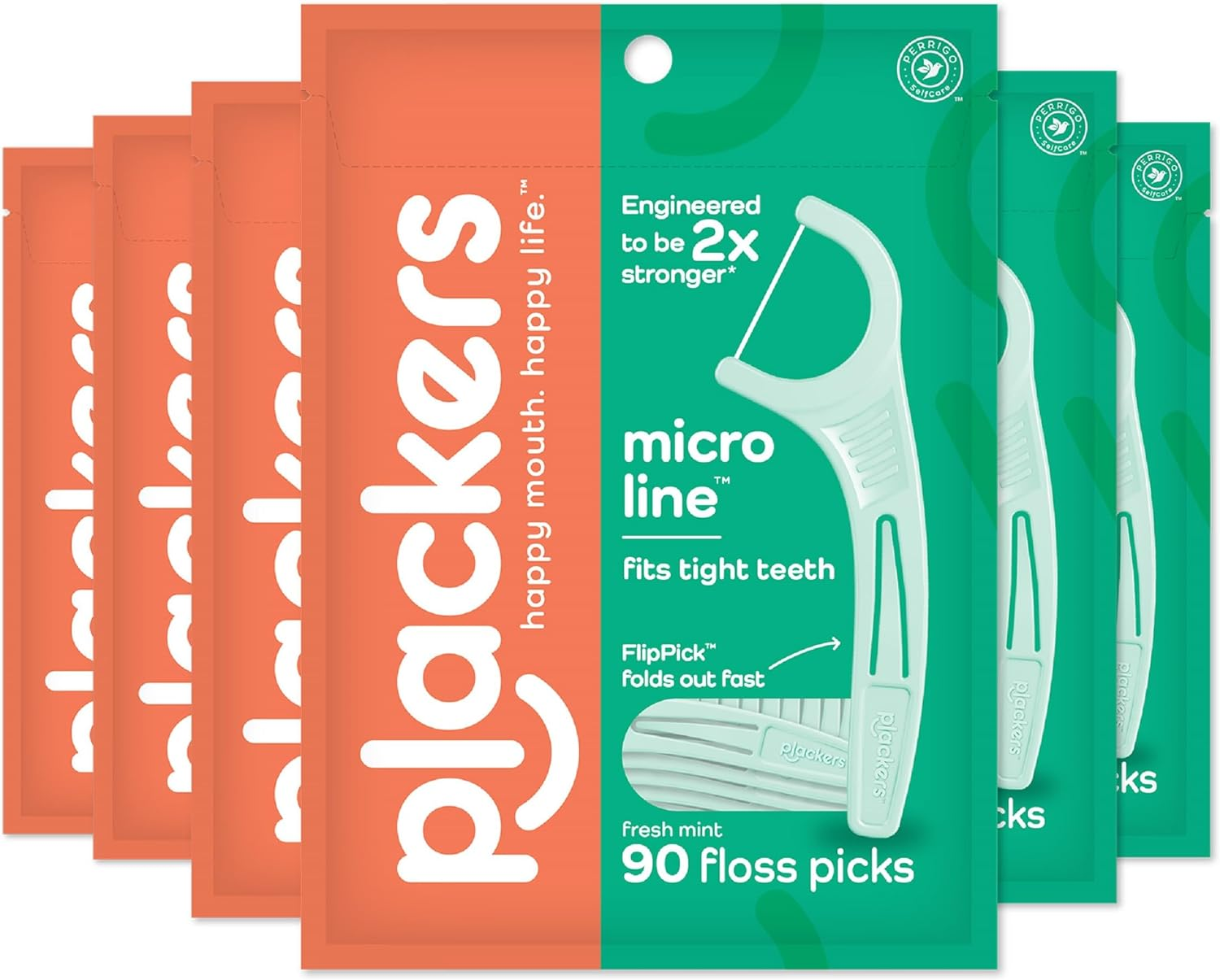 Plackers Micro Mint Dental Floss Picks, 90 Count, Pack of 6, Green image number 1