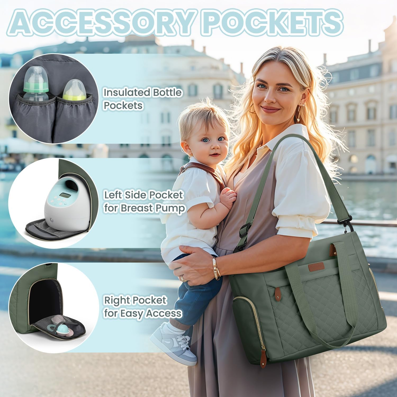 Diaper Bag Tote for Working Mom, Large Travel Baby Diaper Tote, Mommy Baby Bag for Boys and Girls