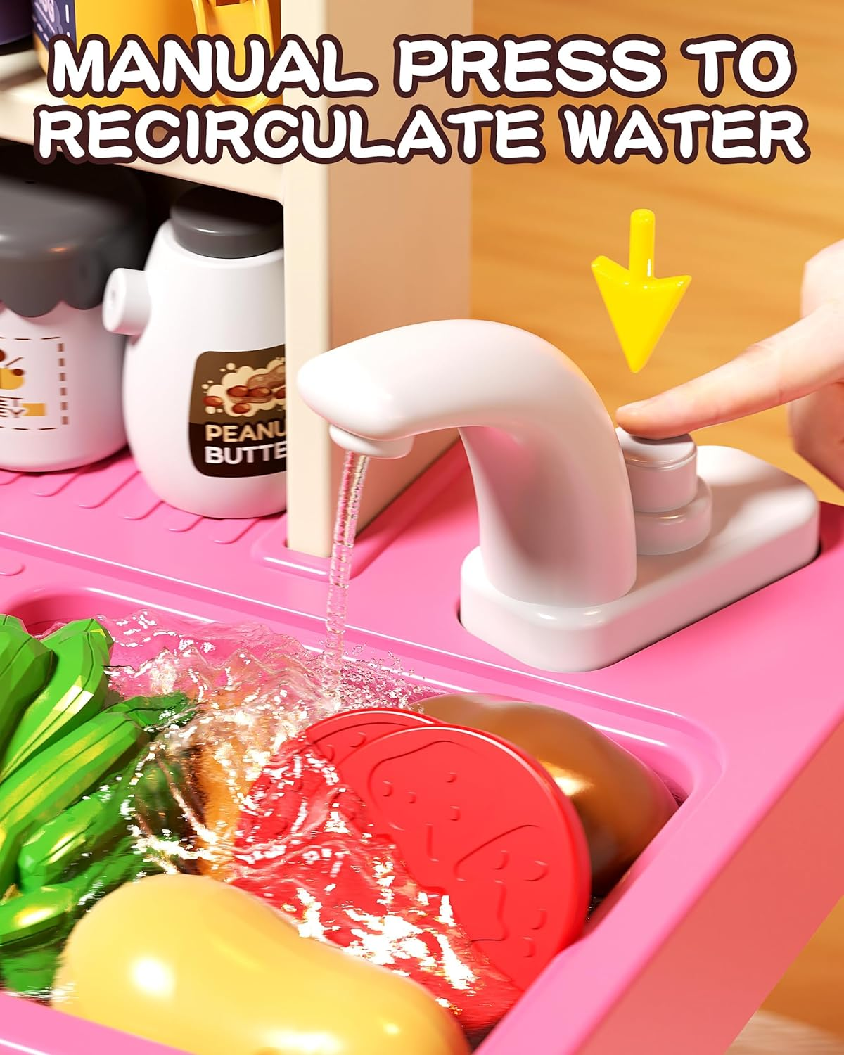 70PCS Kids Kitchen Playset with Sound & Light - Cooking Stove with Steam, Play Sink and Toy Kitchen Accessories - Pretend Kitchen Play Food Toys for Kids Boys Girls - Toddler Play Kitchen Set image number 4