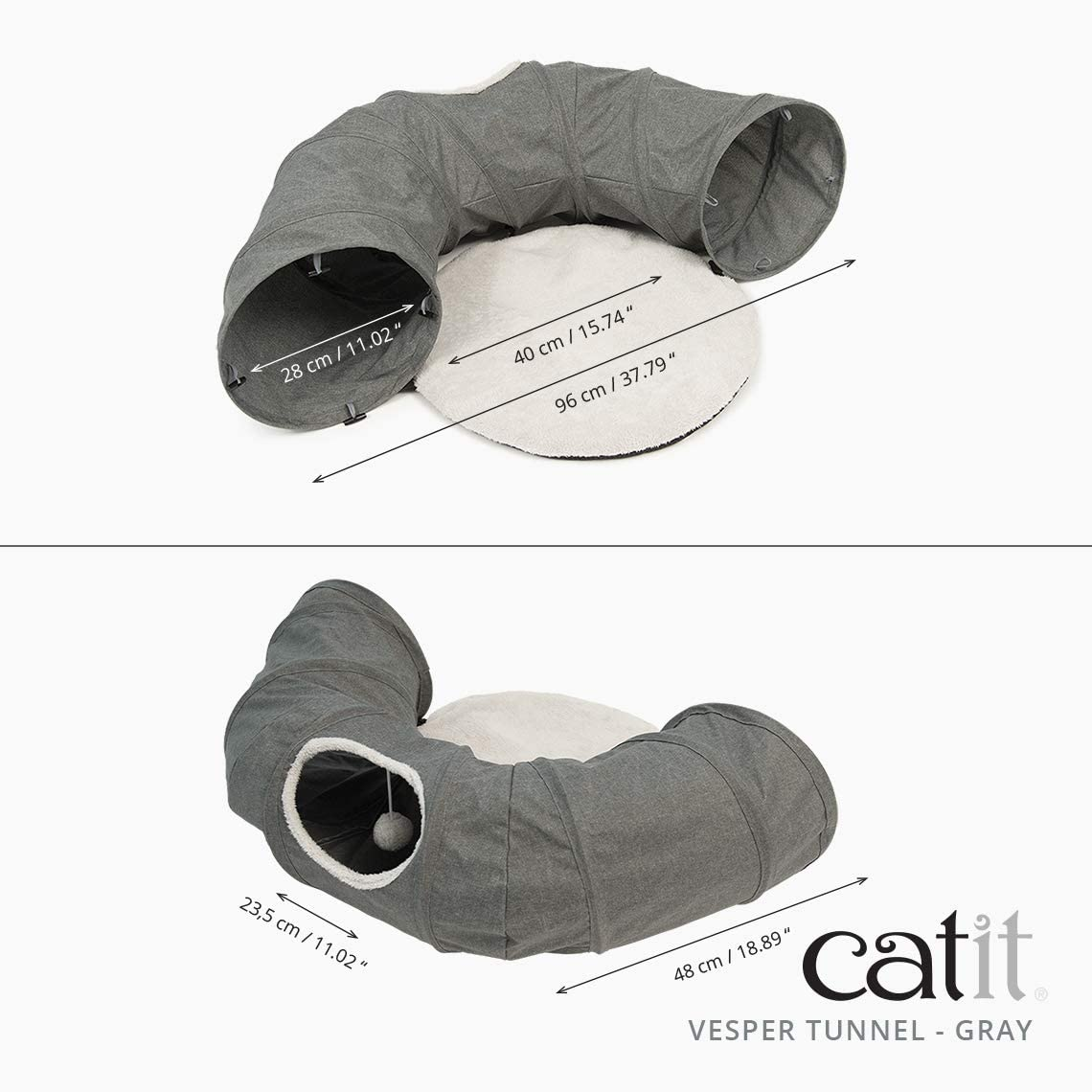 Catit Vesper Cat Tunnel, Cat Toy, Grey, 41996 image number 3